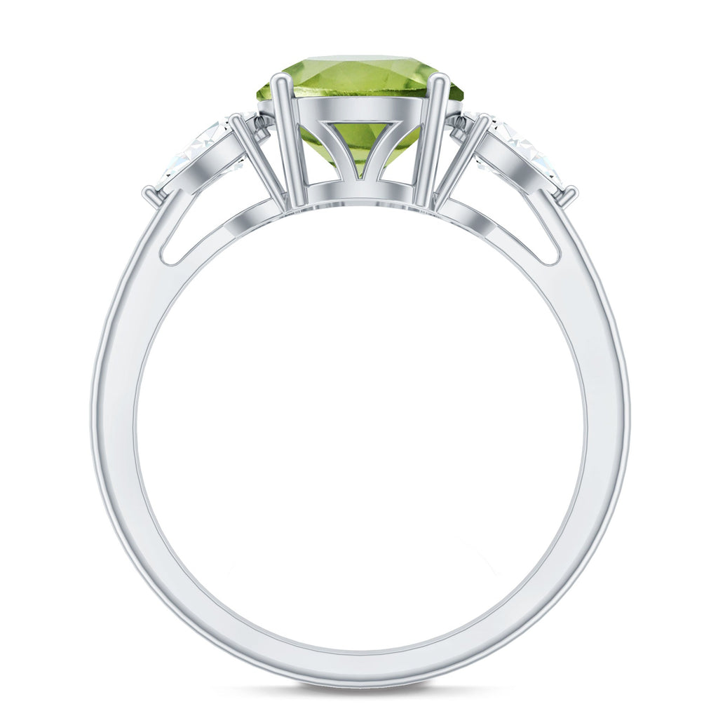 Certified Real 2 Carat Peridot Three Stone Engagement Ring with Moissanite