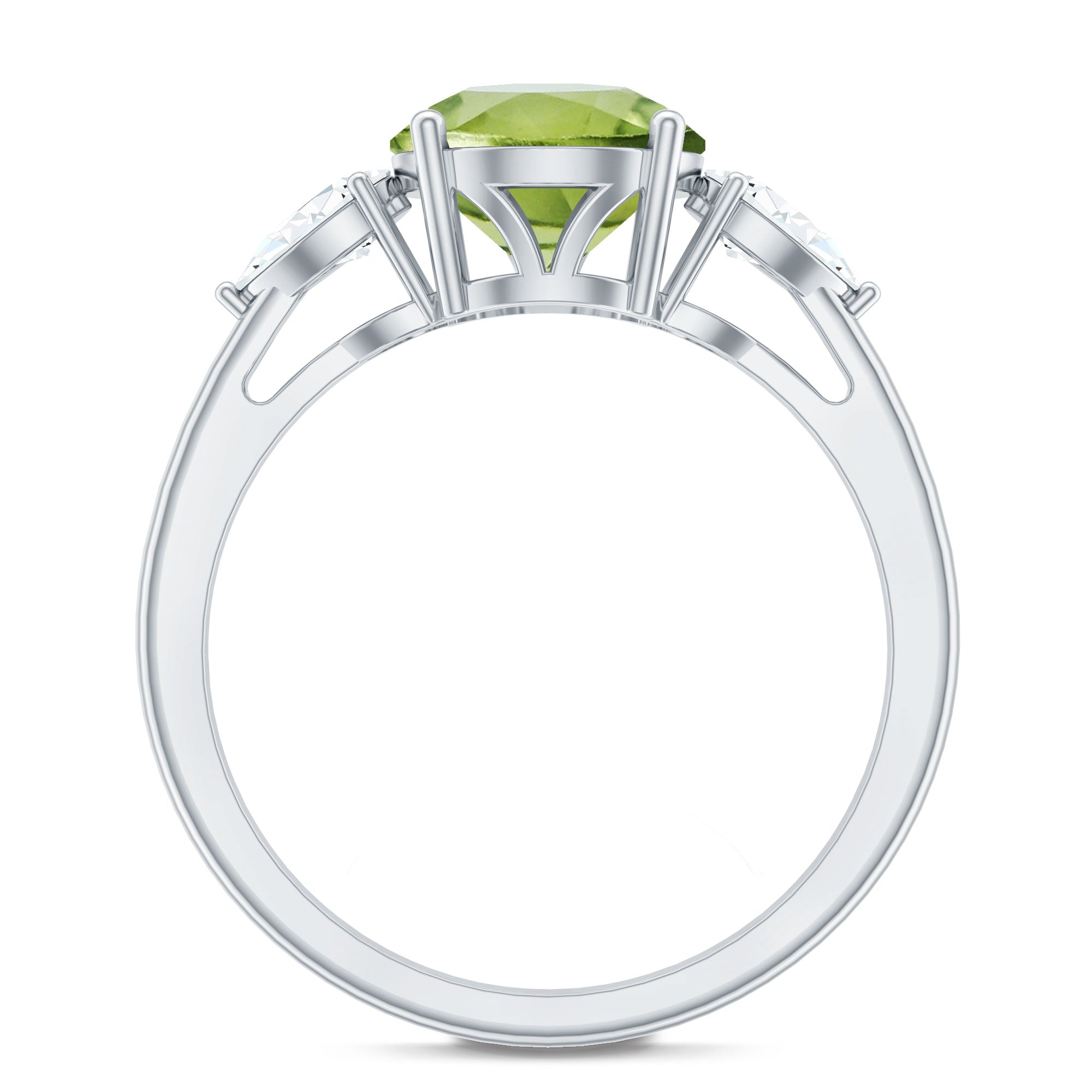 Certified Real 2 Carat Peridot Three Stone Engagement Ring with Moissanite
