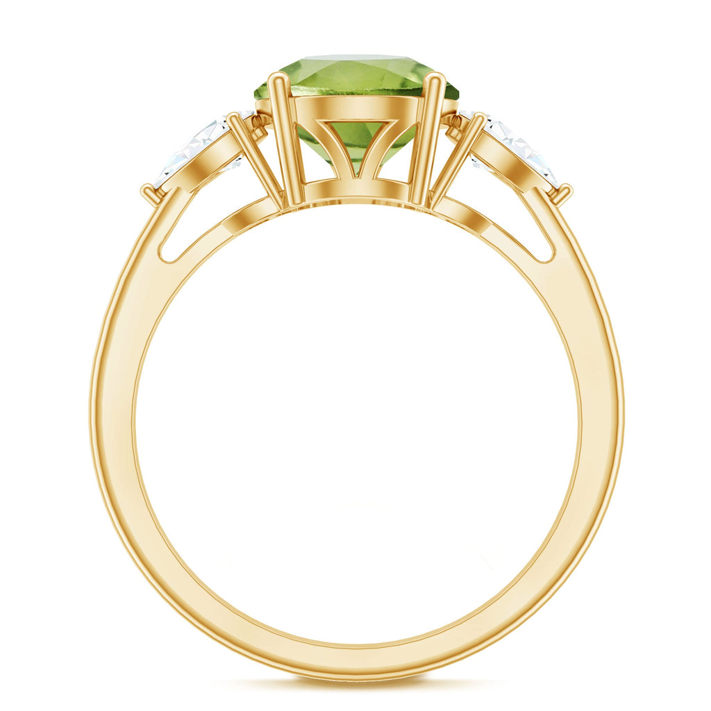 Certified Real 2 Carat Peridot Three Stone Engagement Ring with Moissanite