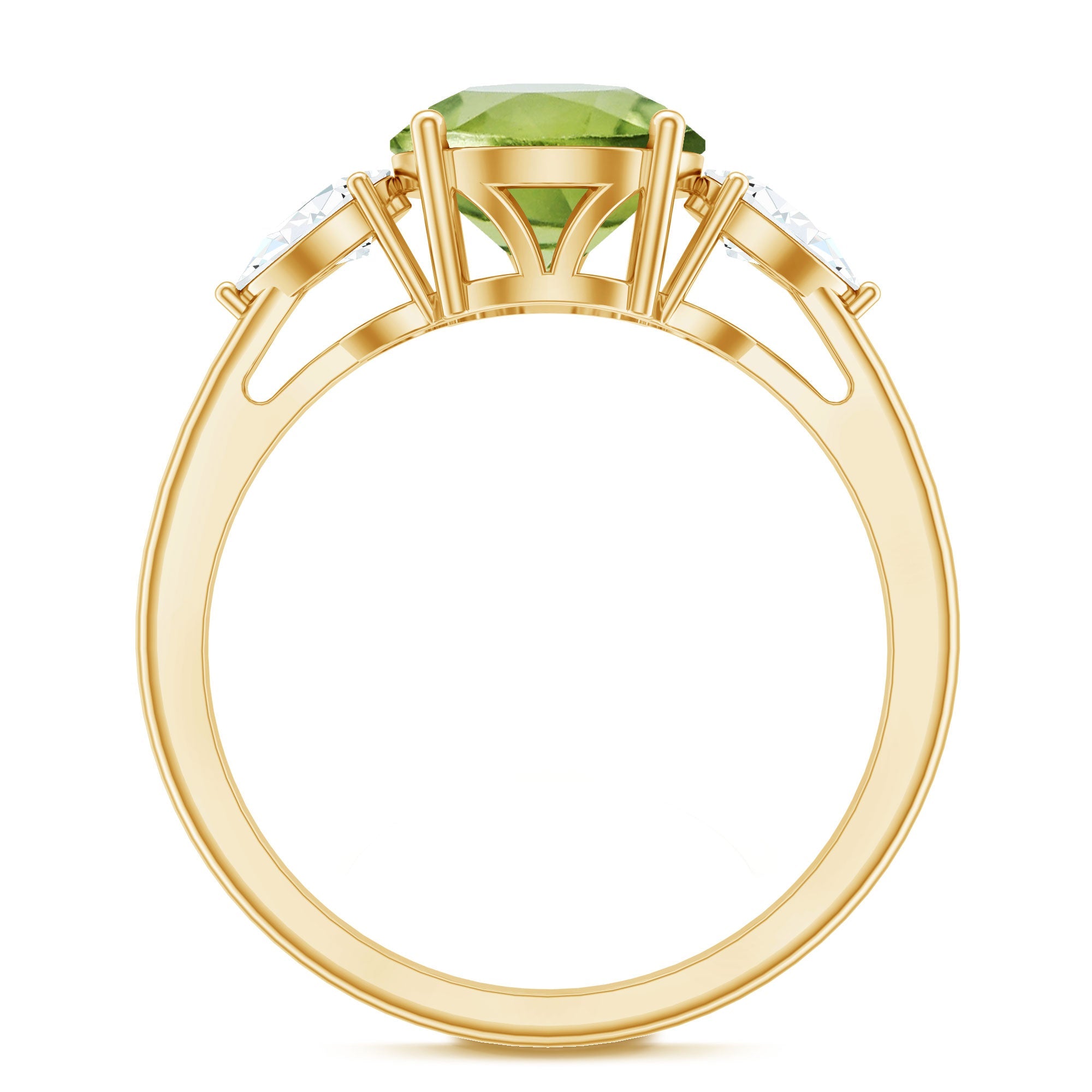 Certified Real 2 Carat Peridot Three Stone Engagement Ring with Moissanite