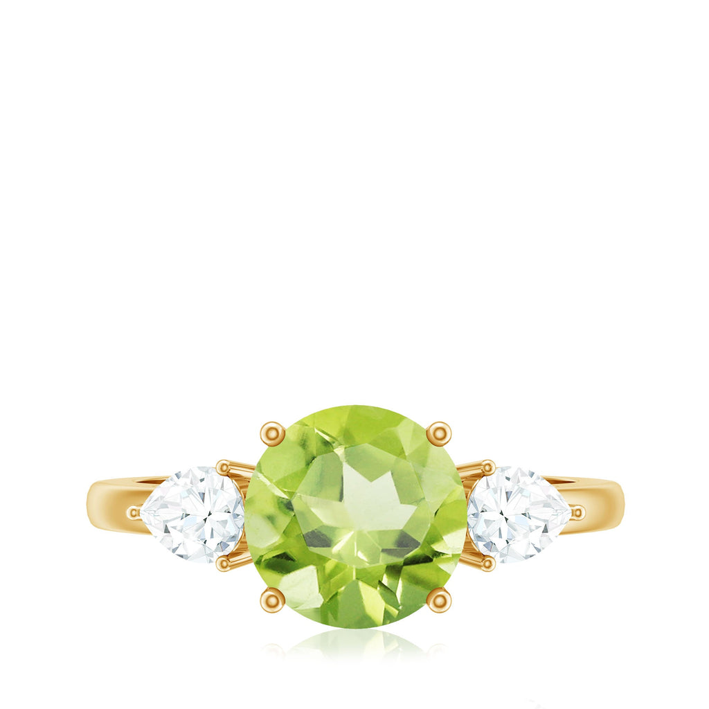 Certified Real 2 Carat Peridot Three Stone Engagement Ring with Moissanite