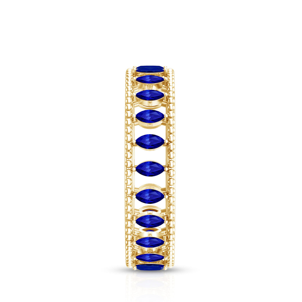 Marquise Cut Created Blue Sapphire Eternity Band with Beaded Detailing