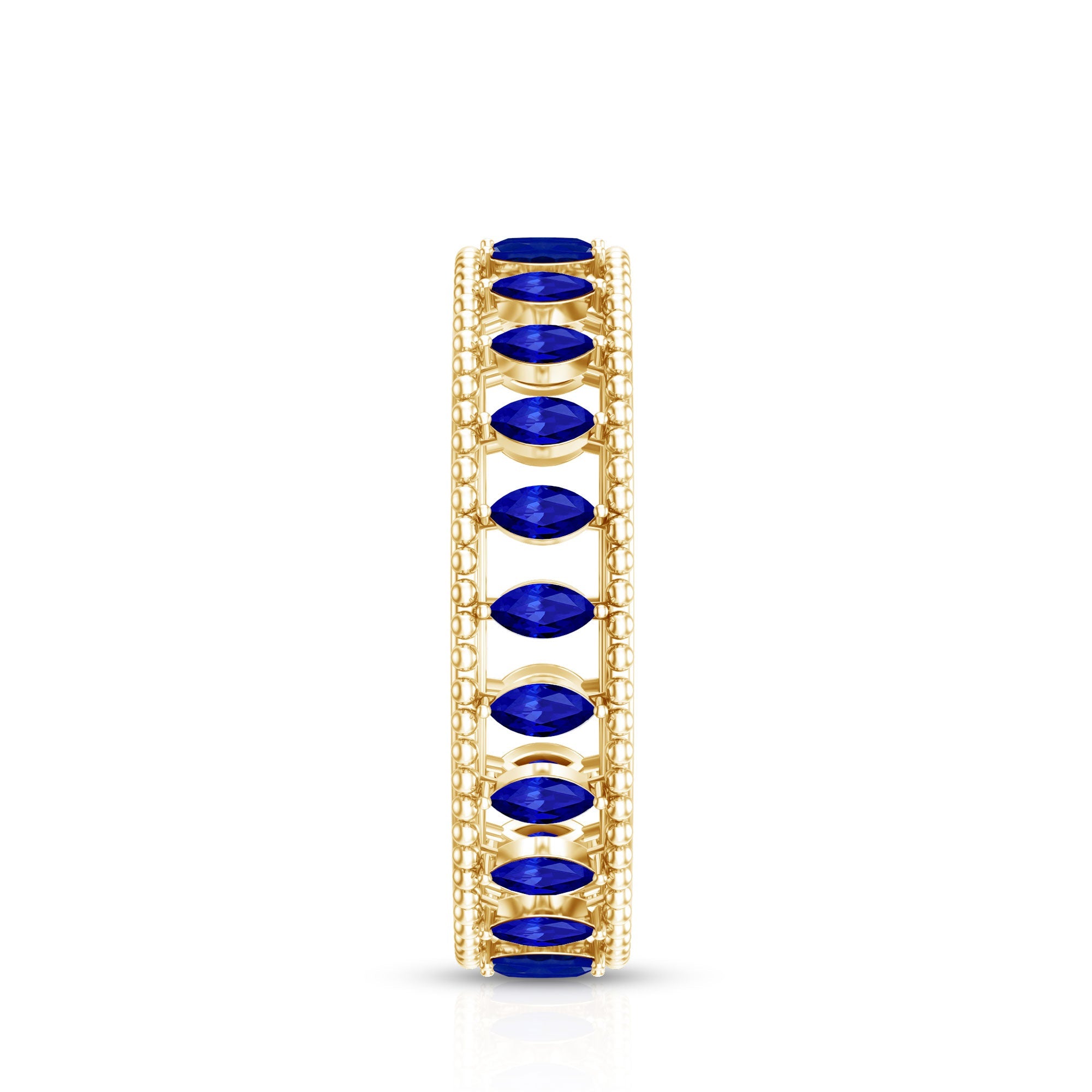 Marquise Cut Created Blue Sapphire Eternity Band with Beaded Detailing