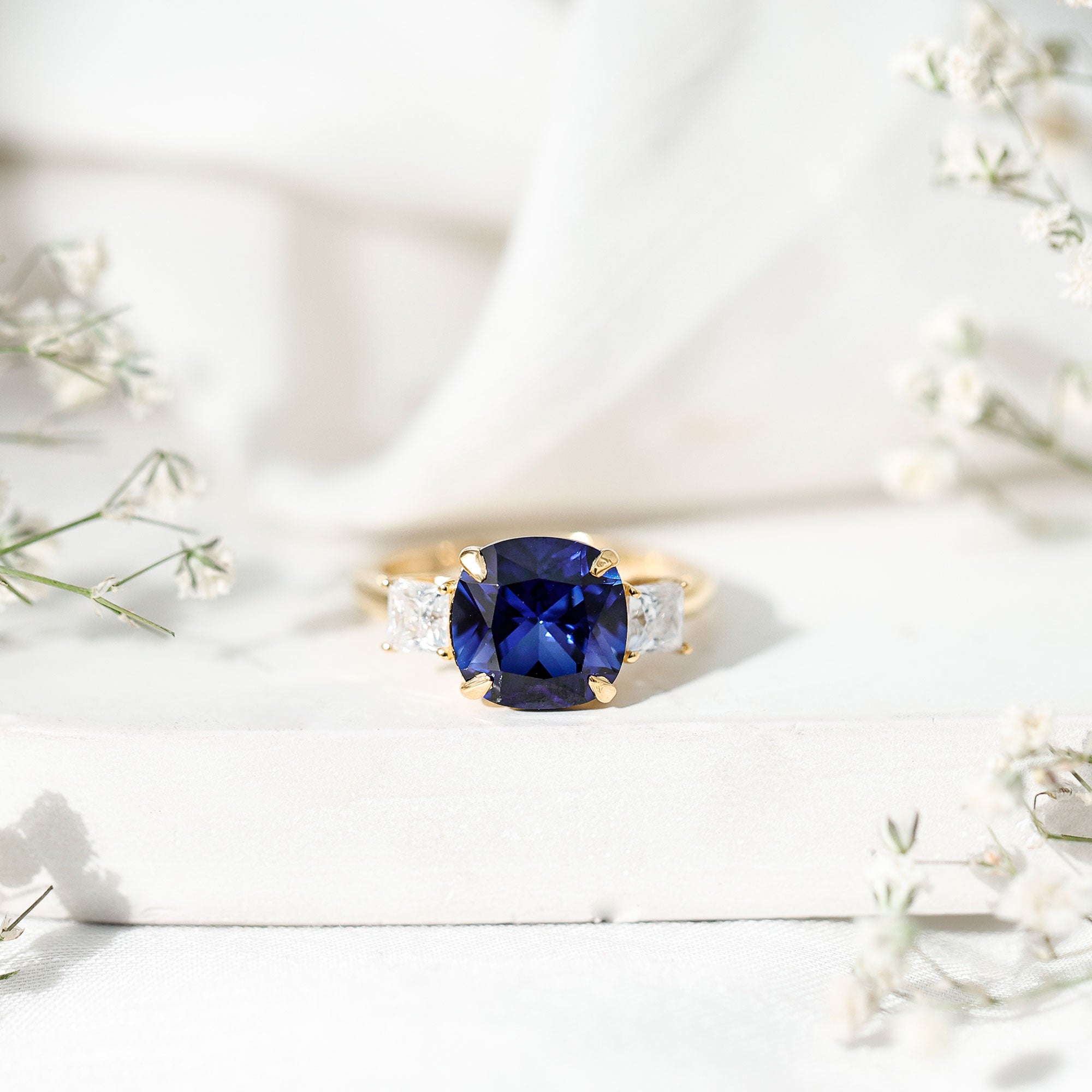 Certified 5.98 Carat Lab Grown Blue Sapphire Big Engagement Ring with Moissanite