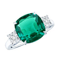 Lab Grown Emerald Cushion Engagement Ring with Moissanite