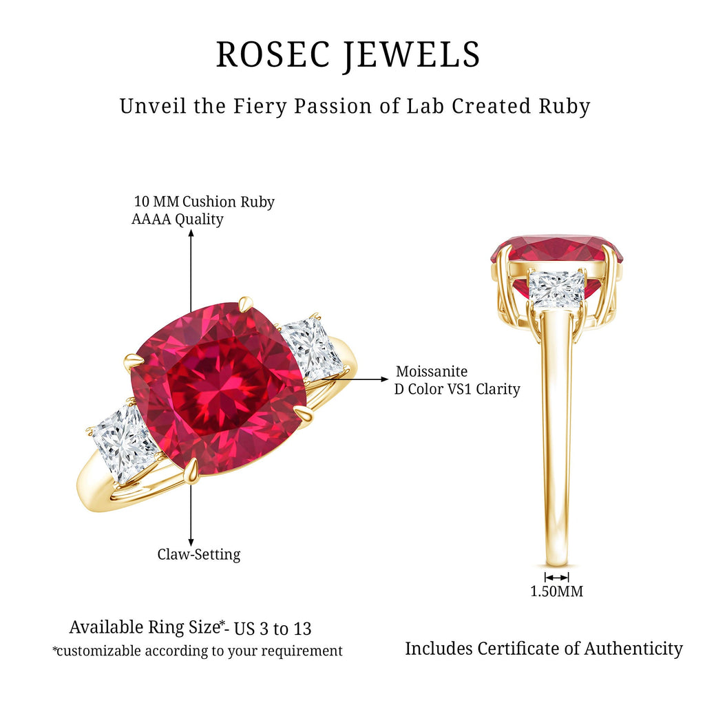 Lab Created Ruby Cushion Engagement Ring with Moissanite