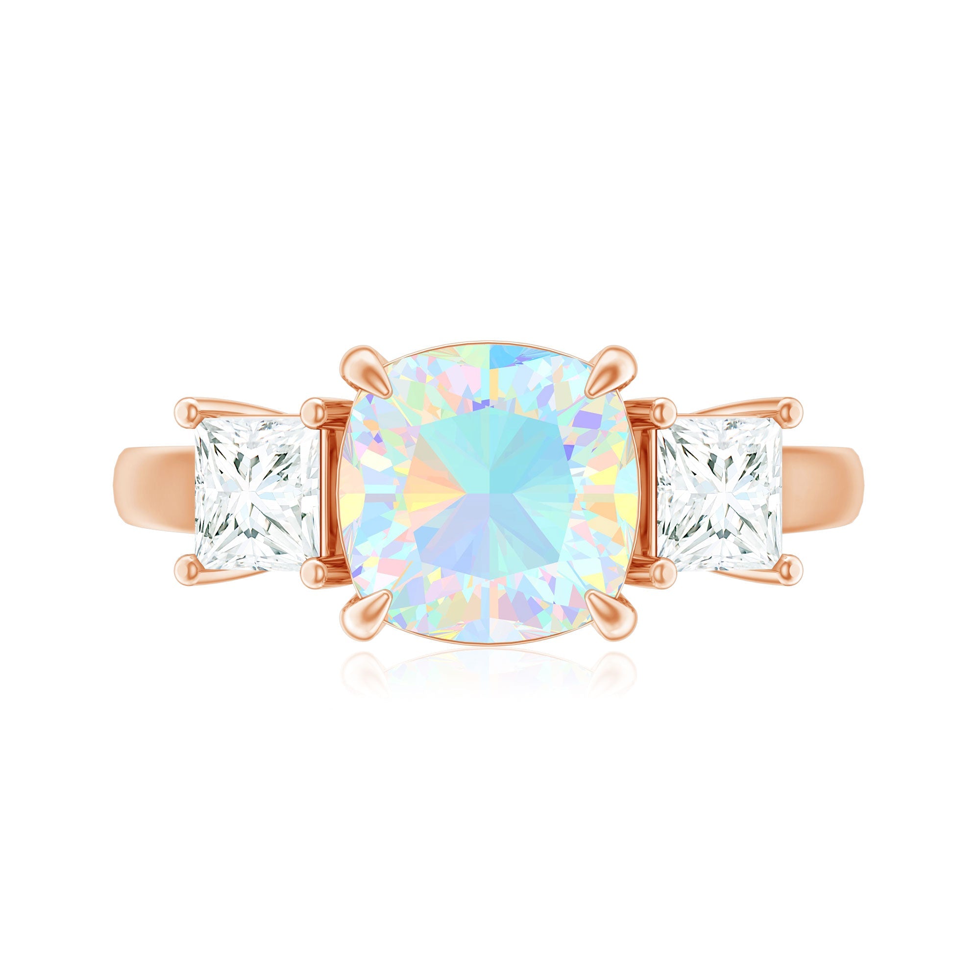 1.8 Carat Genuine Cushion Cut Ethiopian Opal 3 Stone Engagement Ring with Moissanite