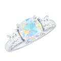 1.8 Carat Genuine Cushion Cut Ethiopian Opal 3 Stone Engagement Ring with Moissanite