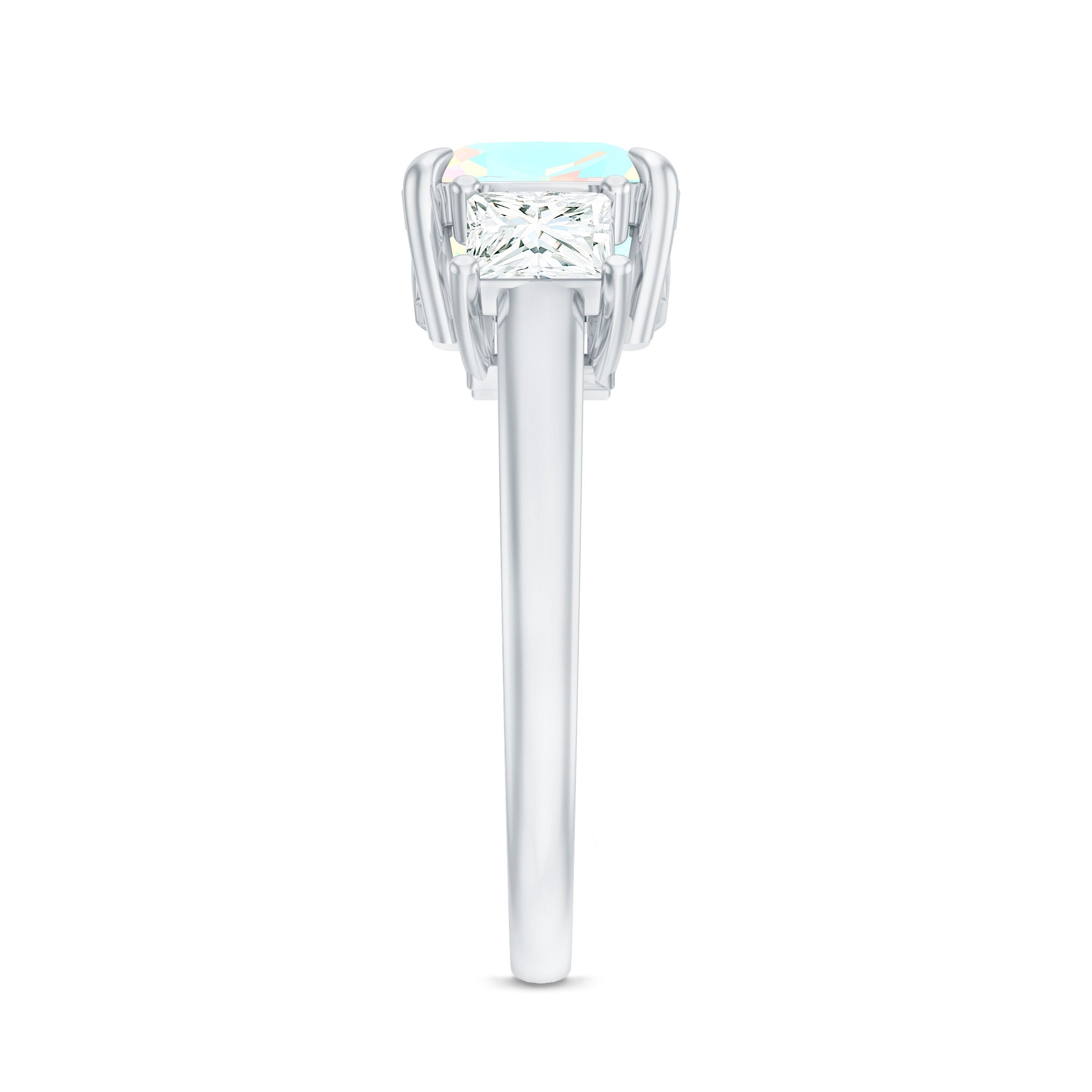 1.8 Carat Genuine Cushion Cut Ethiopian Opal 3 Stone Engagement Ring with Moissanite
