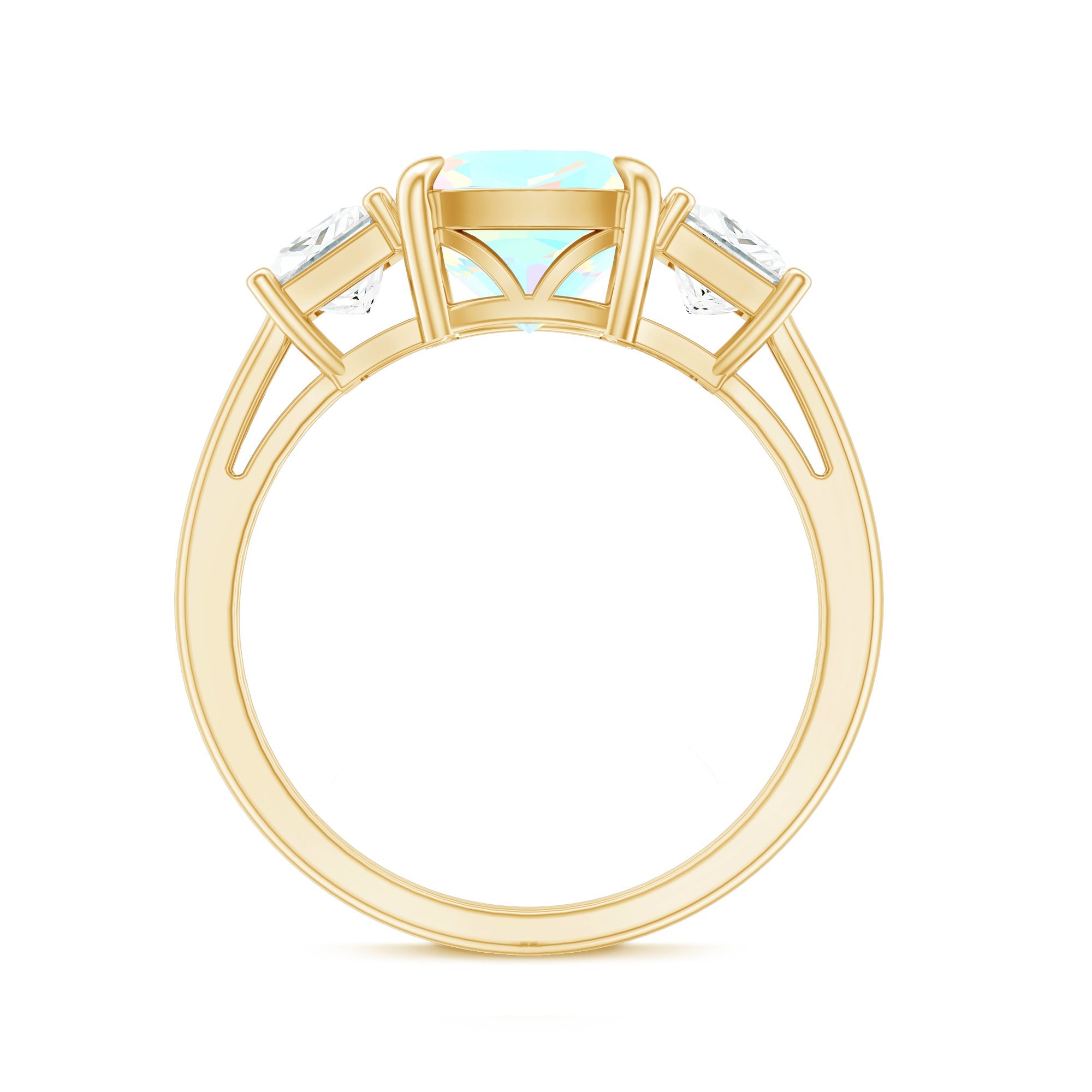 1.8 Carat Genuine Cushion Cut Ethiopian Opal 3 Stone Engagement Ring with Moissanite