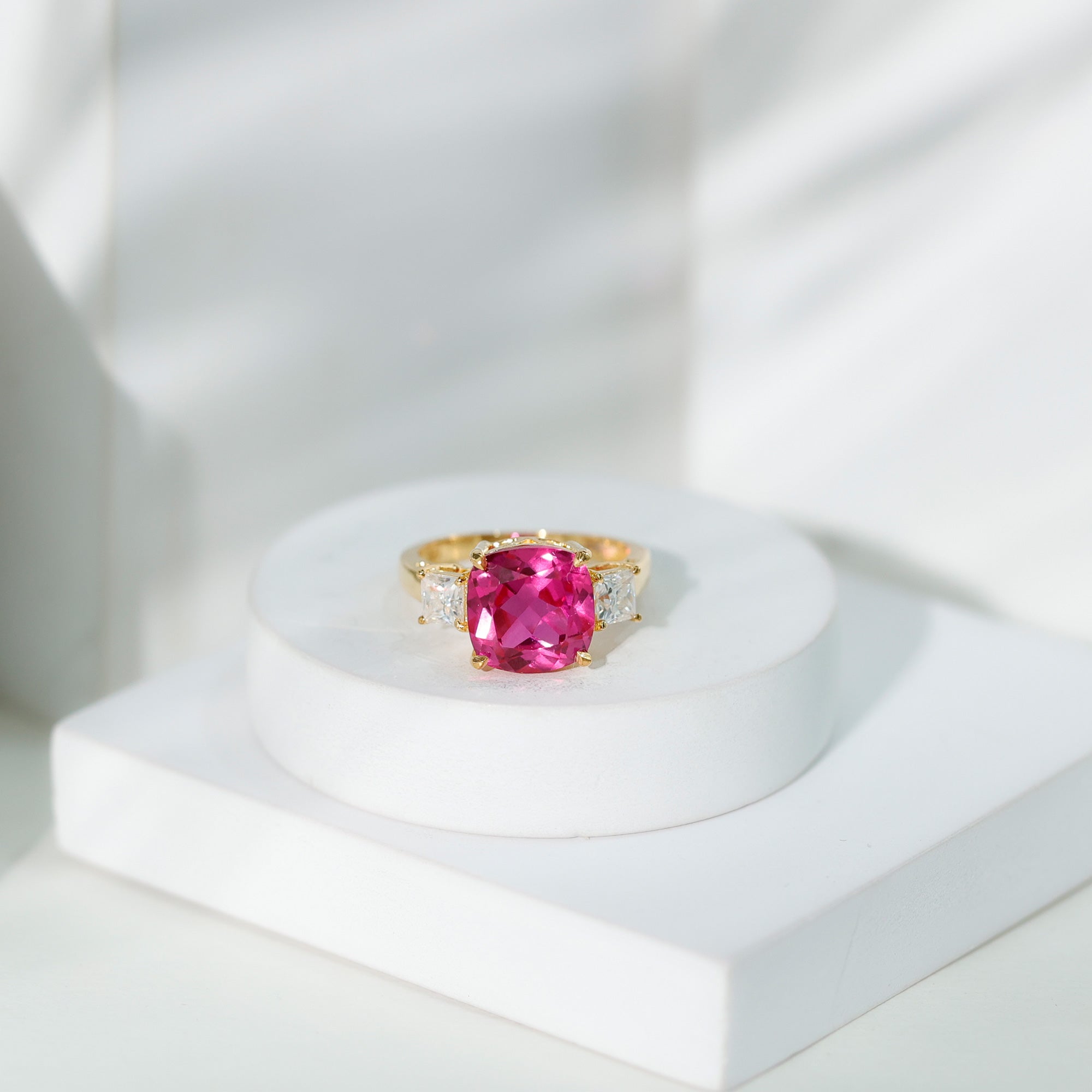 Lab Grown Pink Sapphire Past Present Future Engagement Ring