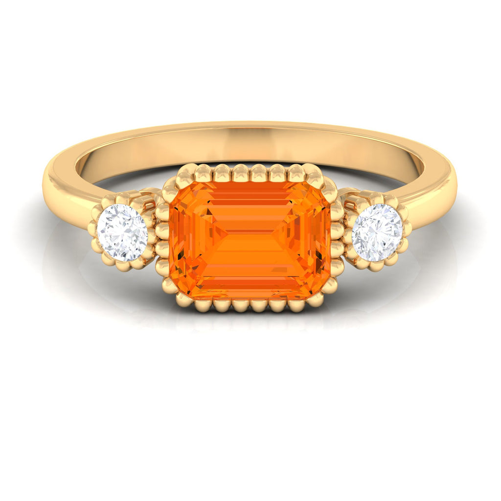 1 Carat East West Fire Opal Engagement Ring with Diamond