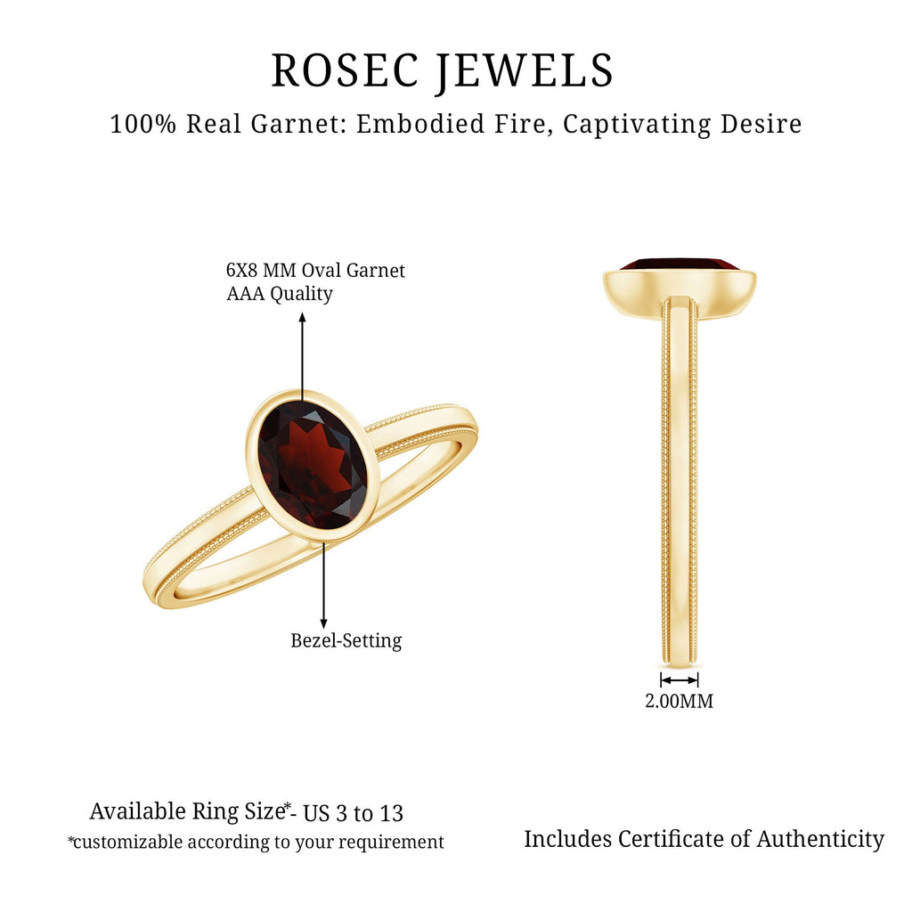 Certified Real Garnet Oval Engagement Ring in Bezel Setting