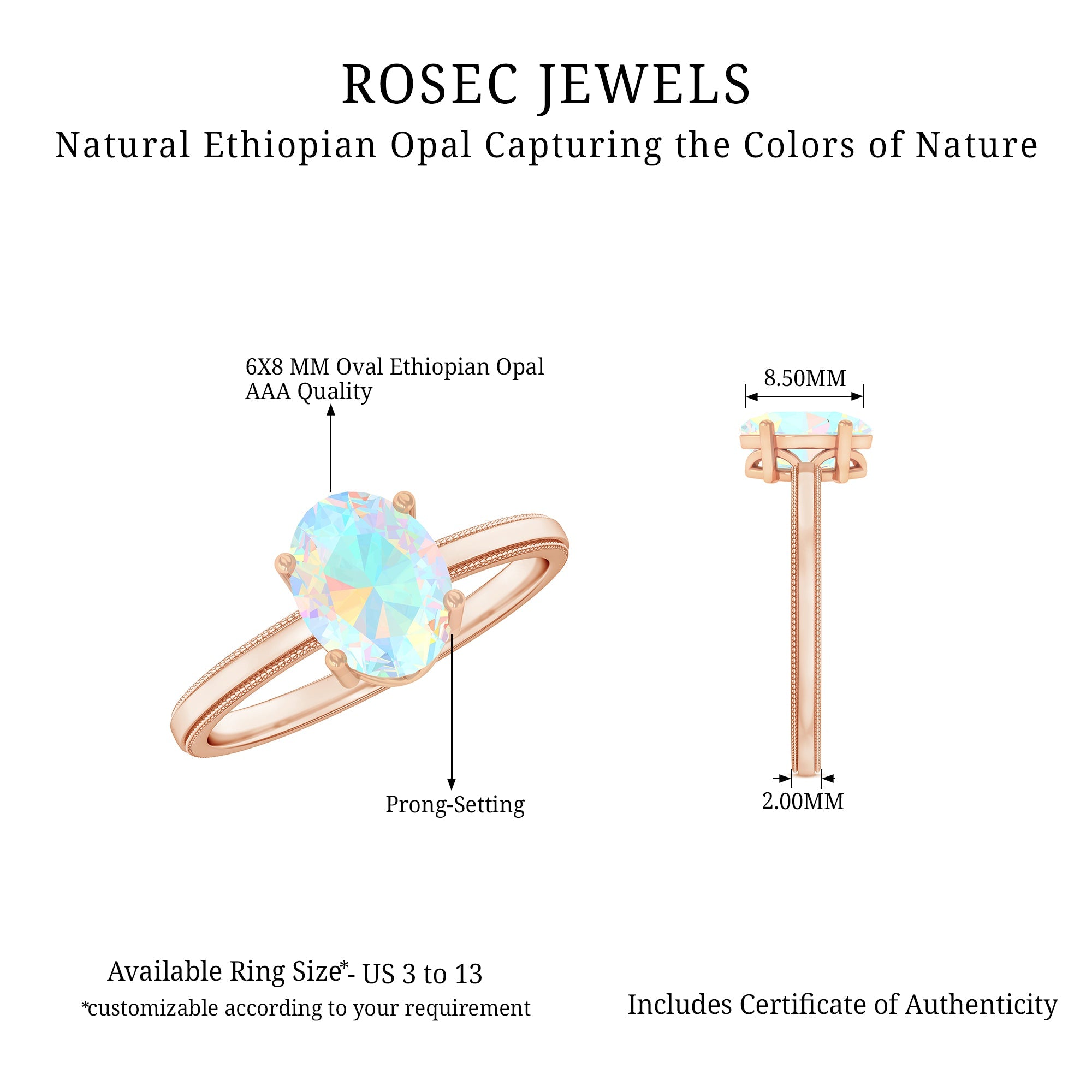 Certified Real Ethiopian Opal Solitaire Engagement Ring