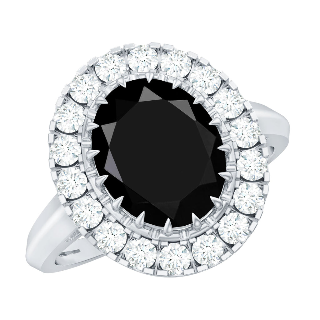 Certified 4.2 Carat Lab Grown Black Diamond Huge Engagement Ring with White Diamond Halo