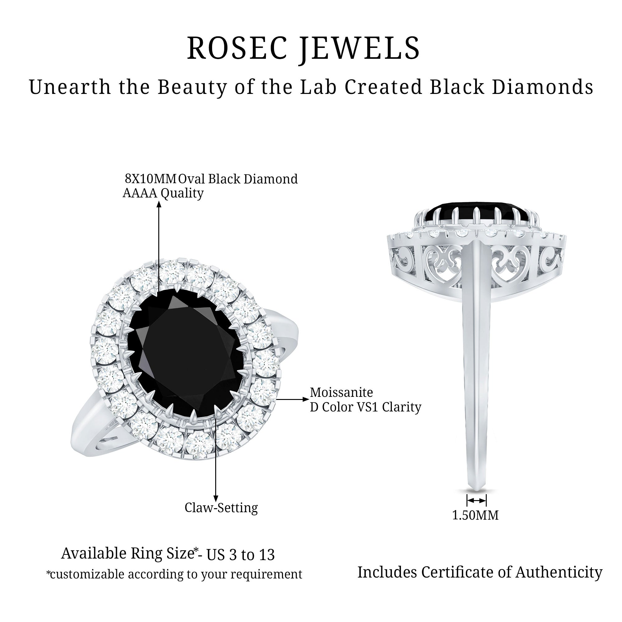 Certified 4.2 Carat Lab Grown Black Diamond Huge Engagement Ring with White Diamond Halo