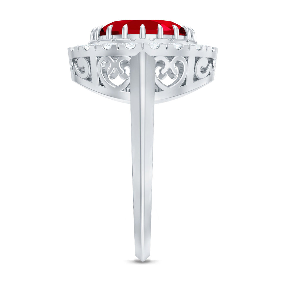 4 Carat Oval Lab Created Ruby and Diamond Vintage Engagement Ring