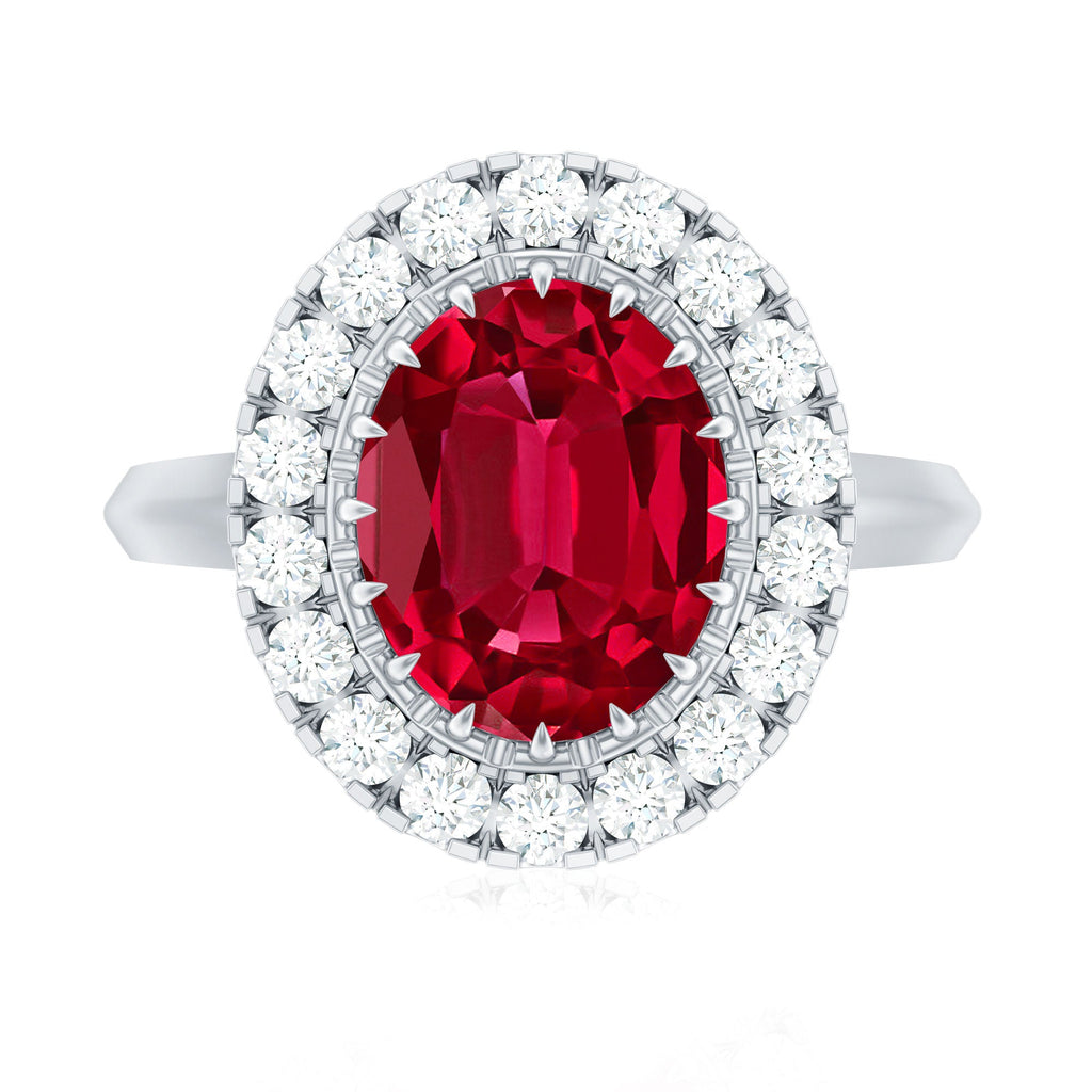 4 Carat Oval Lab Created Ruby and Diamond Vintage Engagement Ring