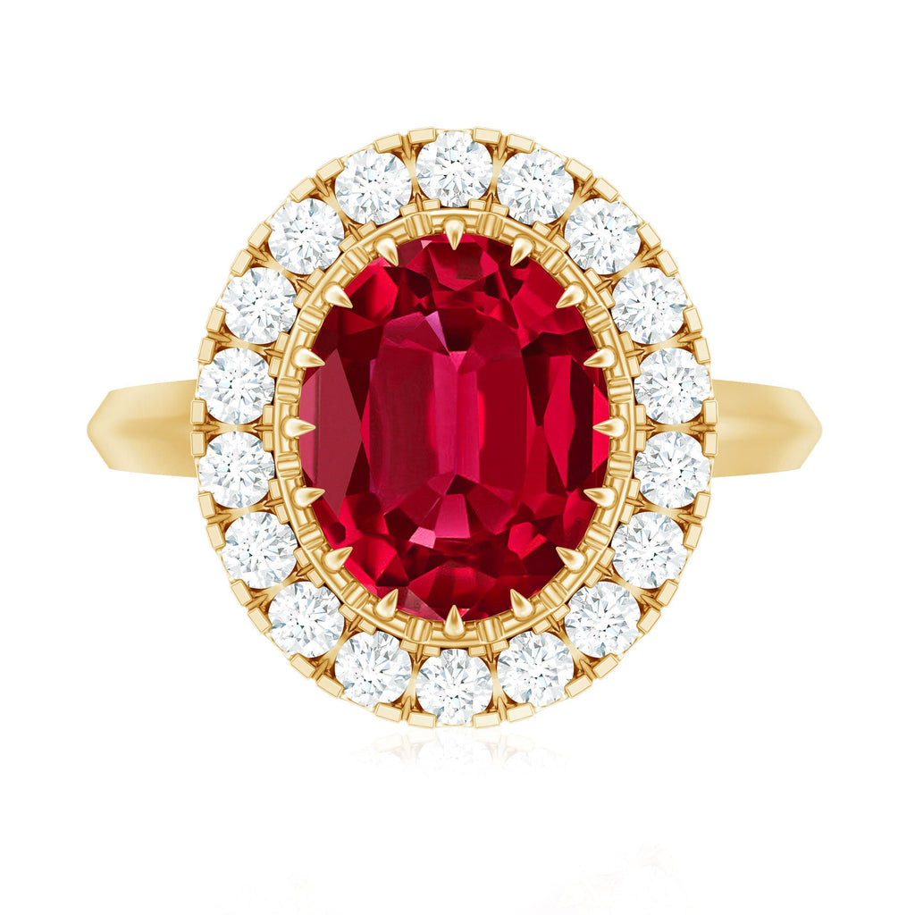 4 Carat Oval Lab Created Ruby and Diamond Vintage Engagement Ring