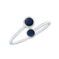 Bezel Set Blue Sapphire Two Stone Promise Ring in Bypass Shank