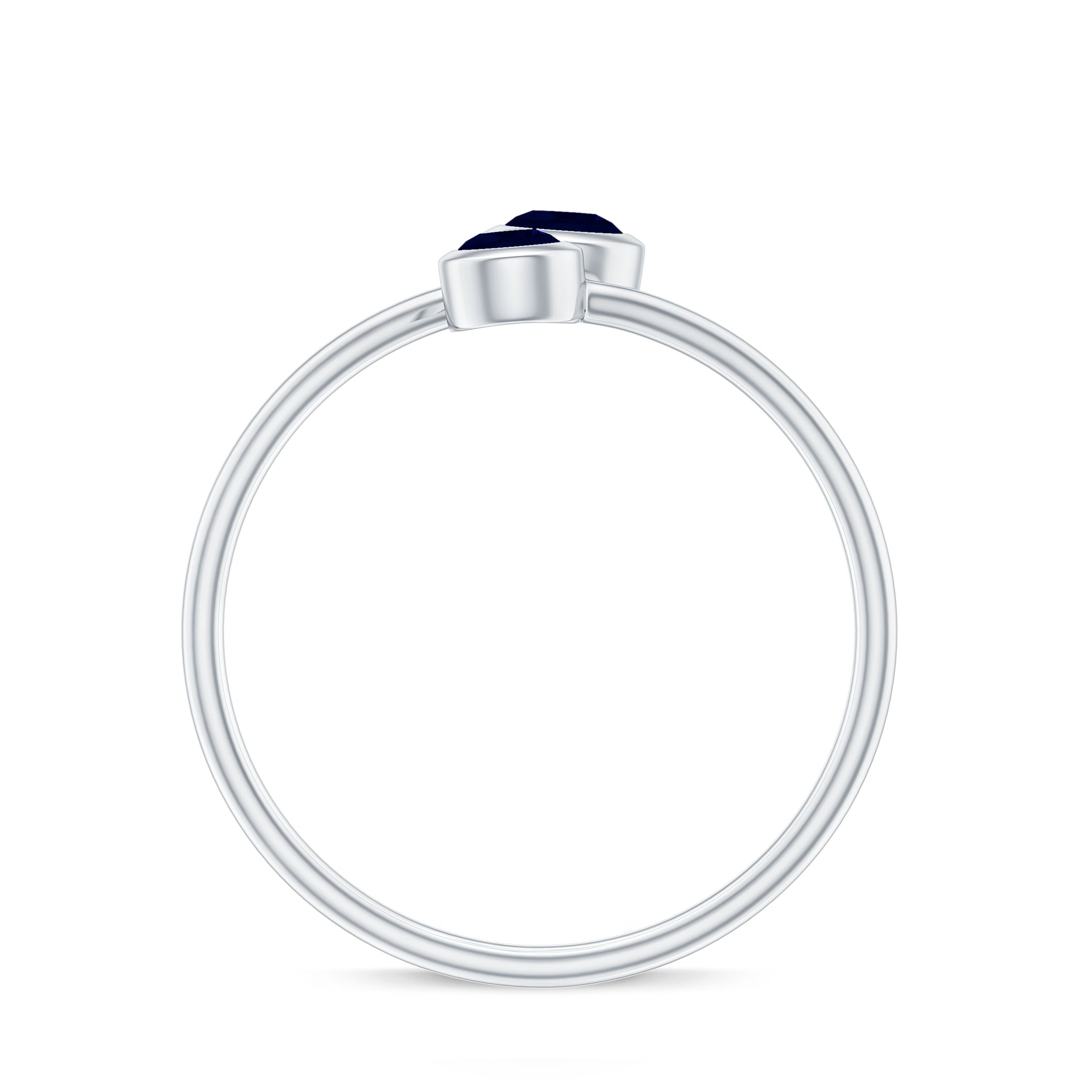 Bezel Set Blue Sapphire Two Stone Promise Ring in Bypass Shank