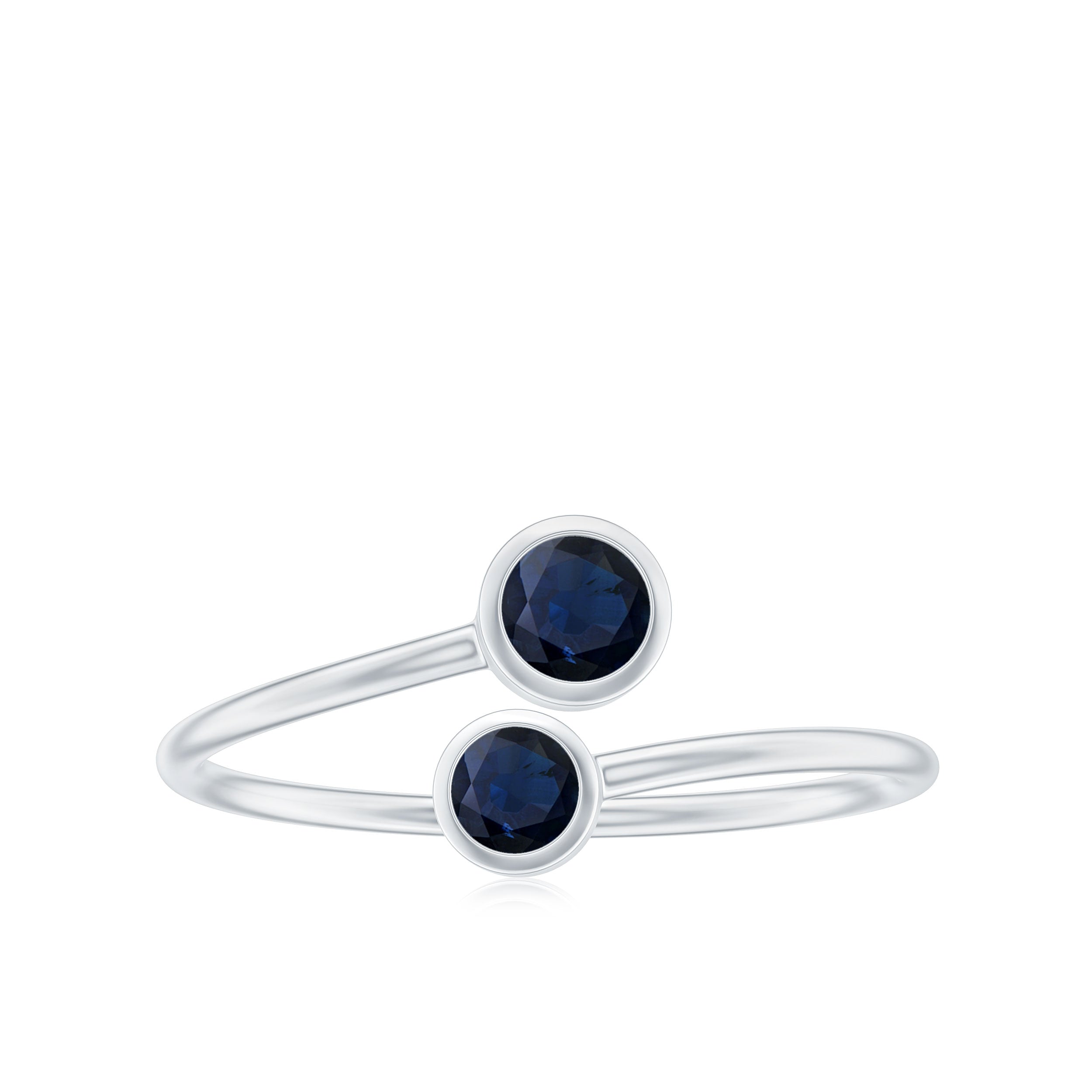 Bezel Set Blue Sapphire Two Stone Promise Ring in Bypass Shank