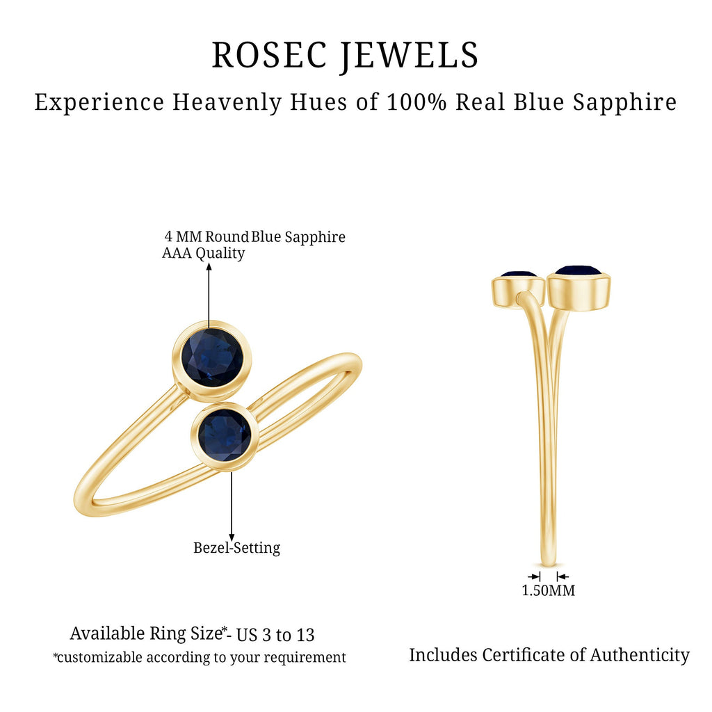 Bezel Set Blue Sapphire Two Stone Promise Ring in Bypass Shank