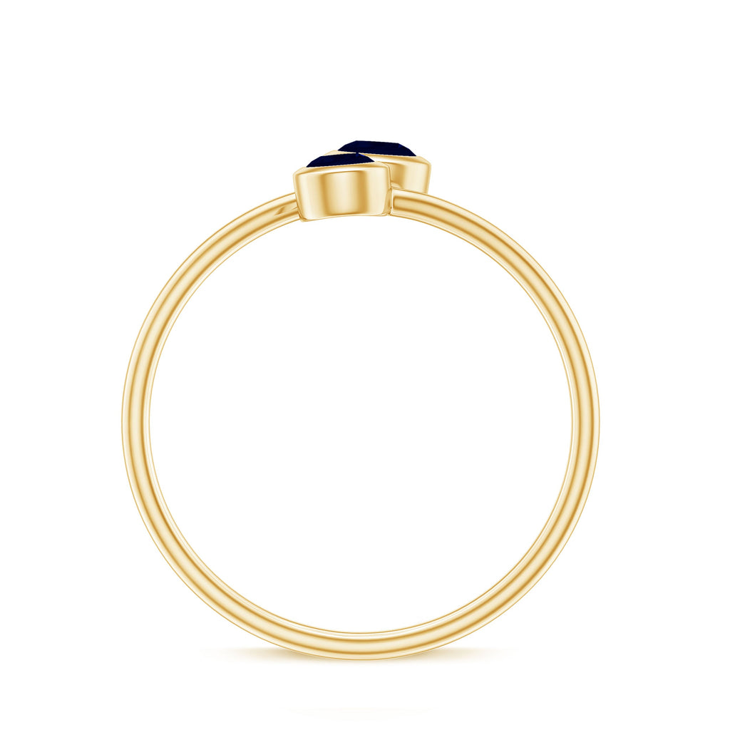 Bezel Set Blue Sapphire Two Stone Promise Ring in Bypass Shank
