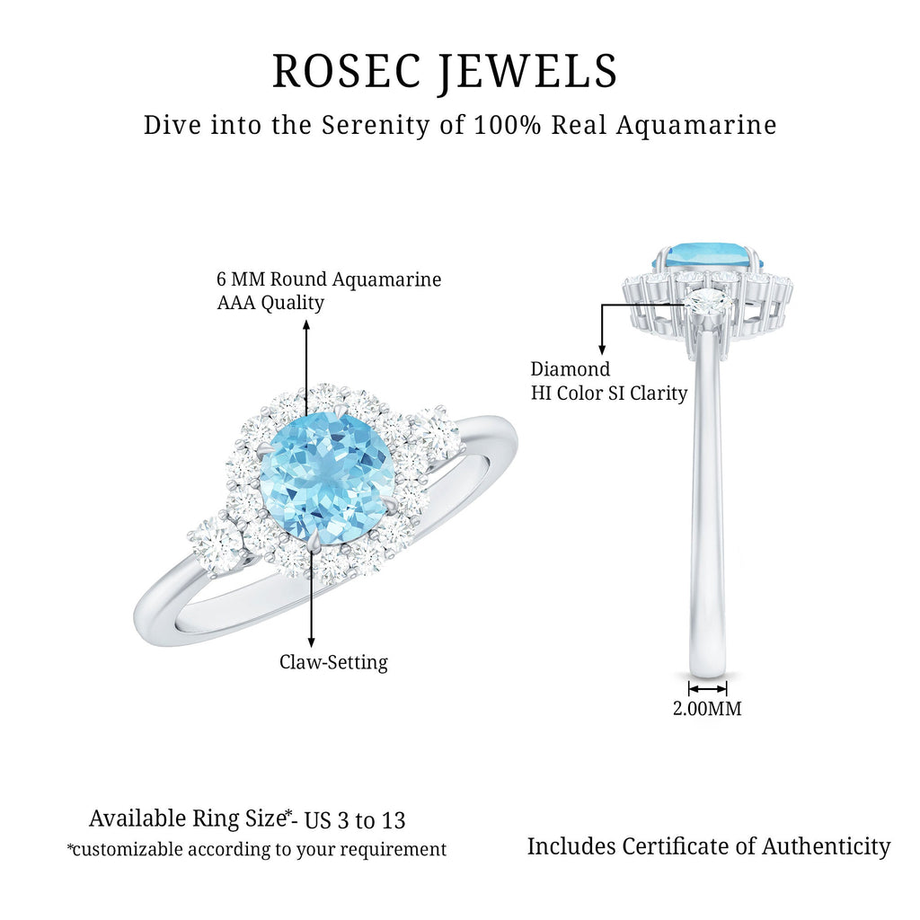 Classic Aquamarine Engagement Ring with Diamond Halo