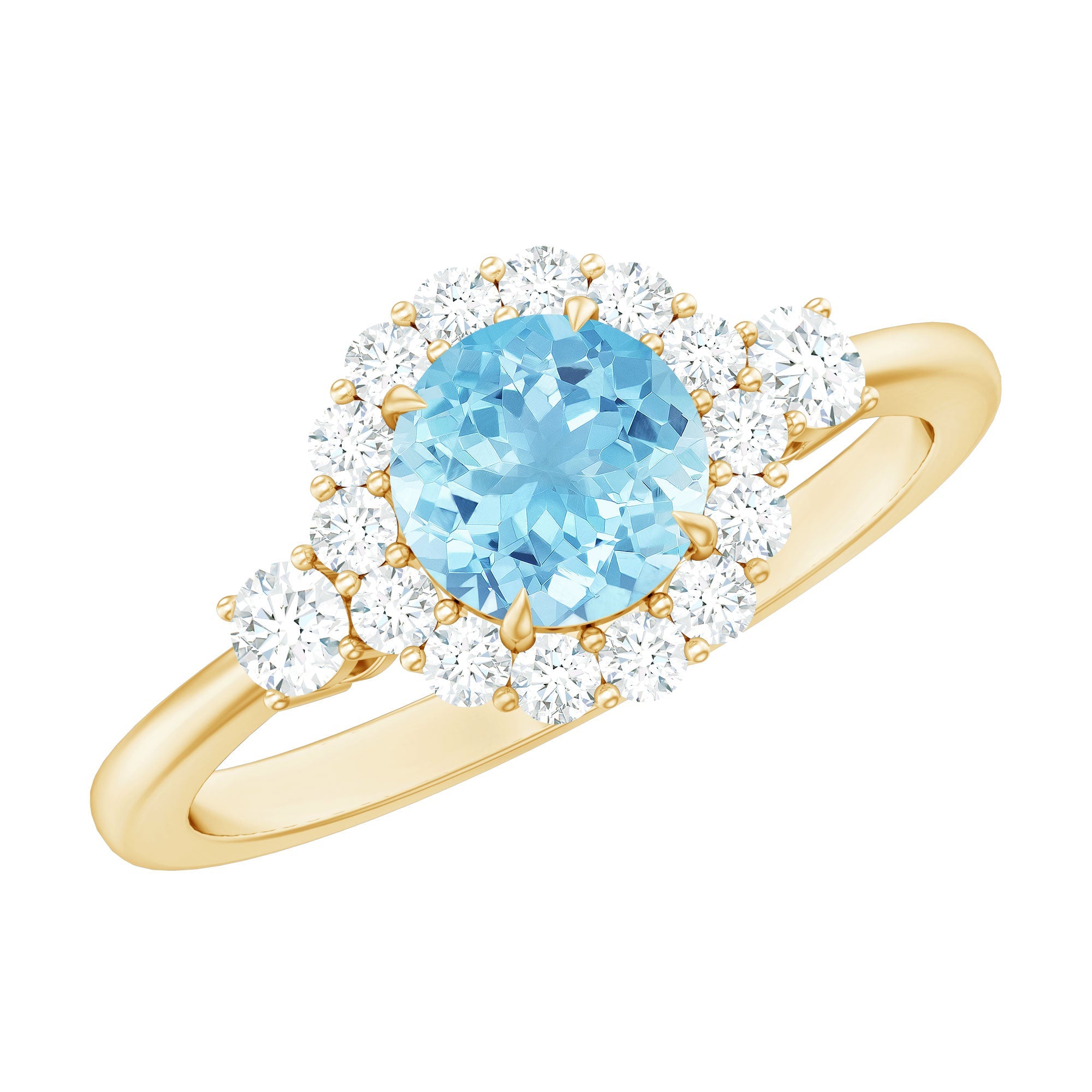 Classic Aquamarine Engagement Ring with Diamond Halo