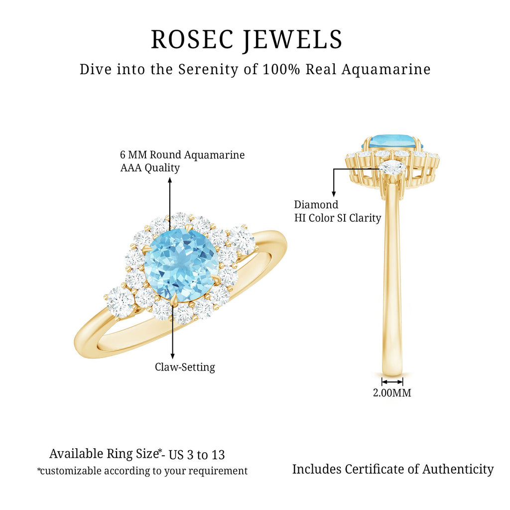 Classic Aquamarine Engagement Ring with Diamond Halo