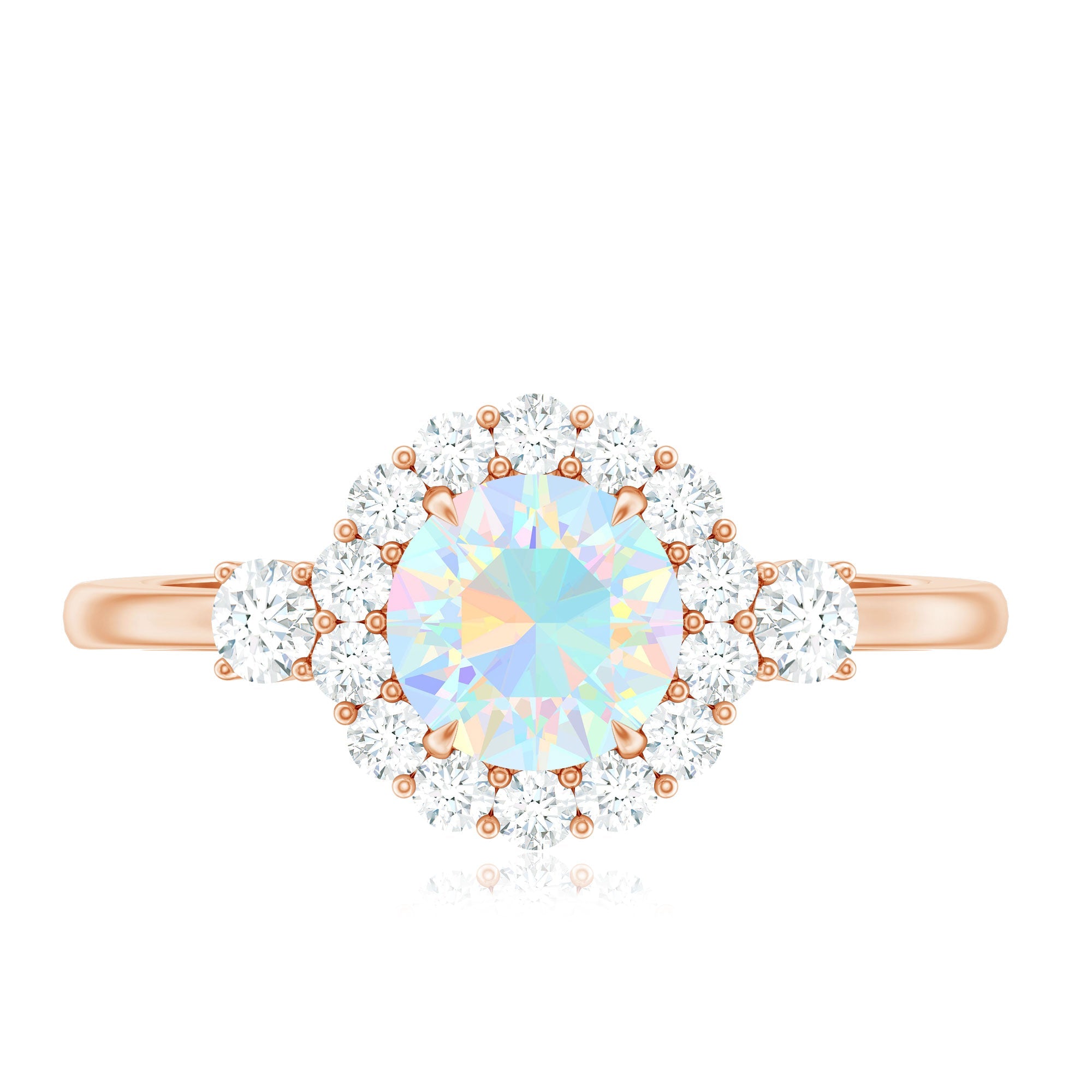 Classic Ethiopian Rainbow Opal Engagement Ring with Diamond Halo