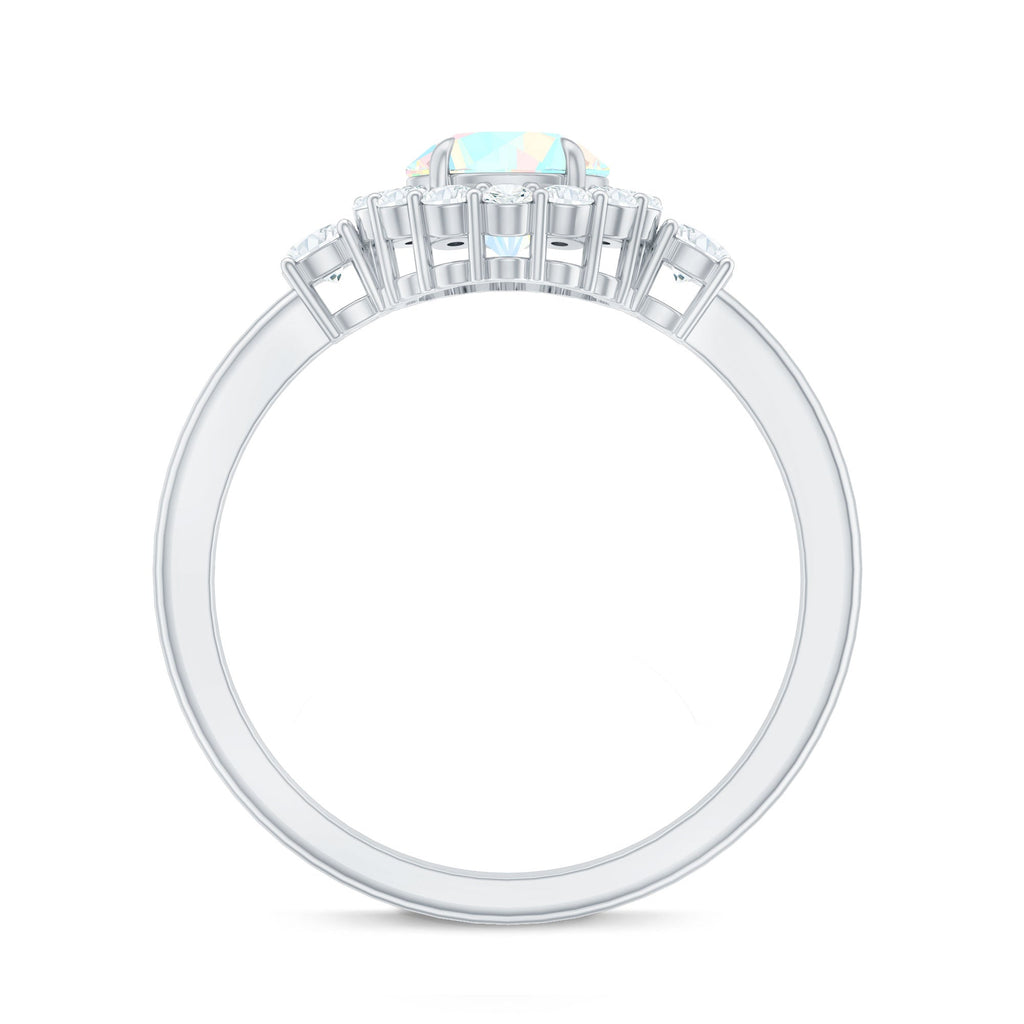 Classic Ethiopian Rainbow Opal Engagement Ring with Diamond Halo