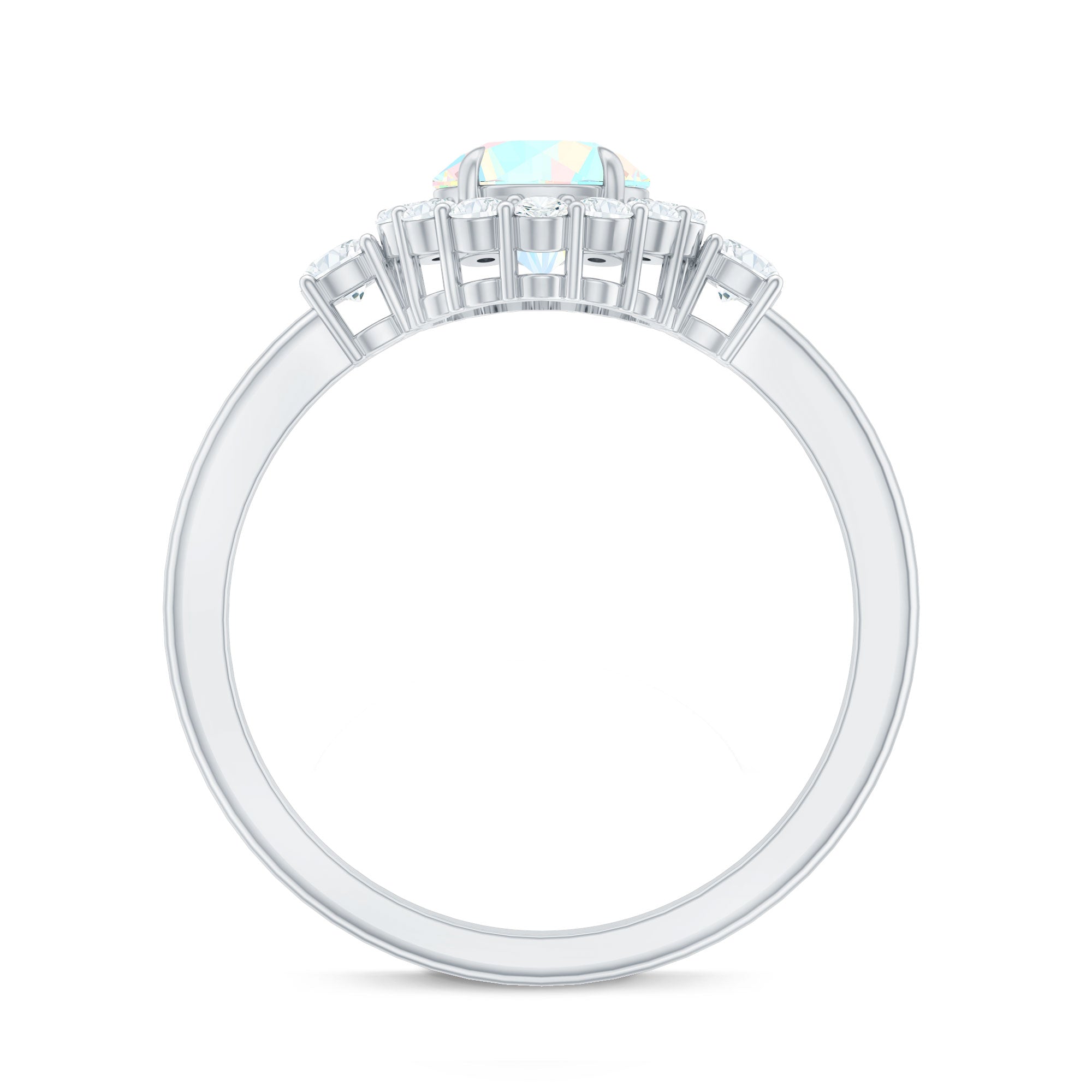 Classic Ethiopian Rainbow Opal Engagement Ring with Diamond Halo