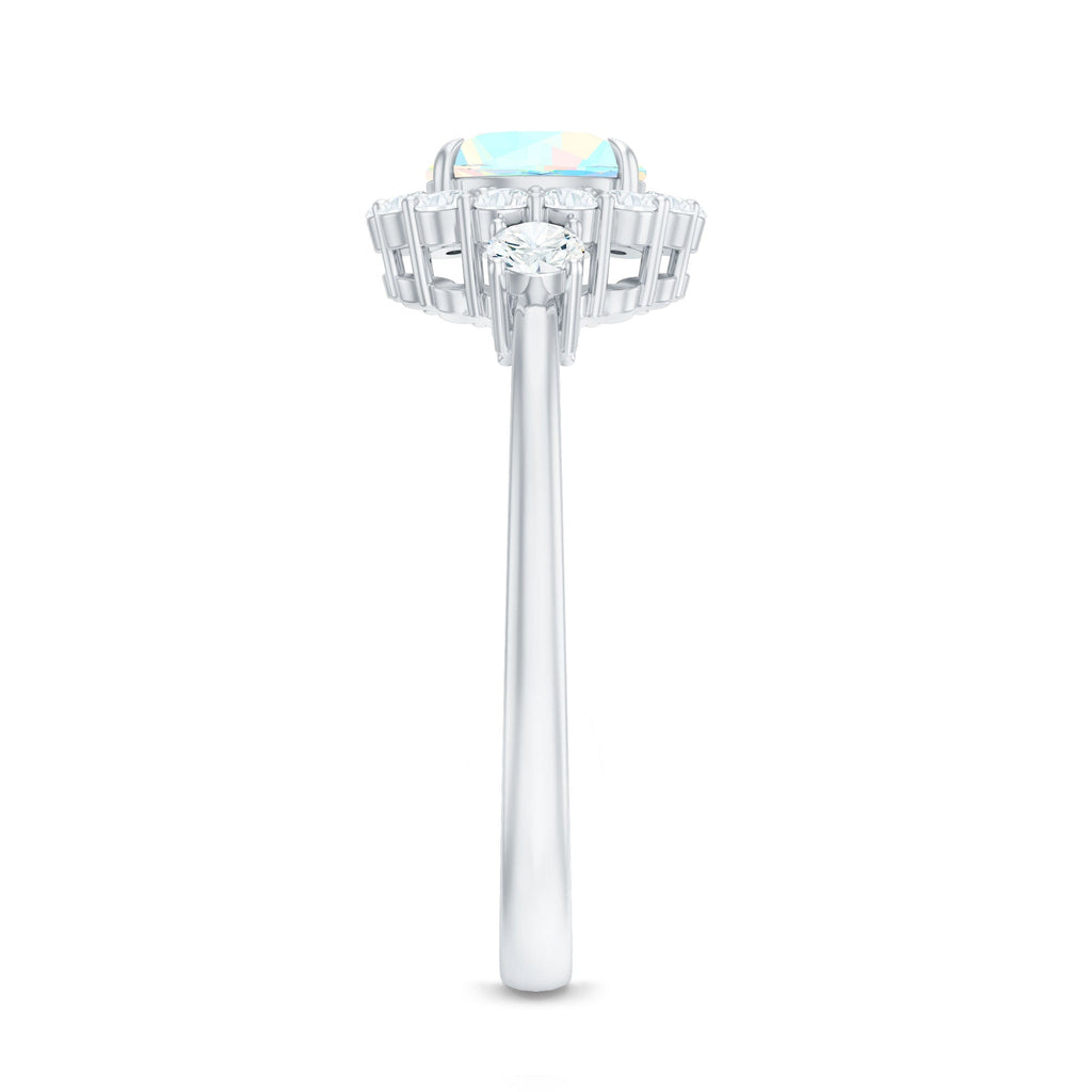 Classic Ethiopian Rainbow Opal Engagement Ring with Diamond Halo
