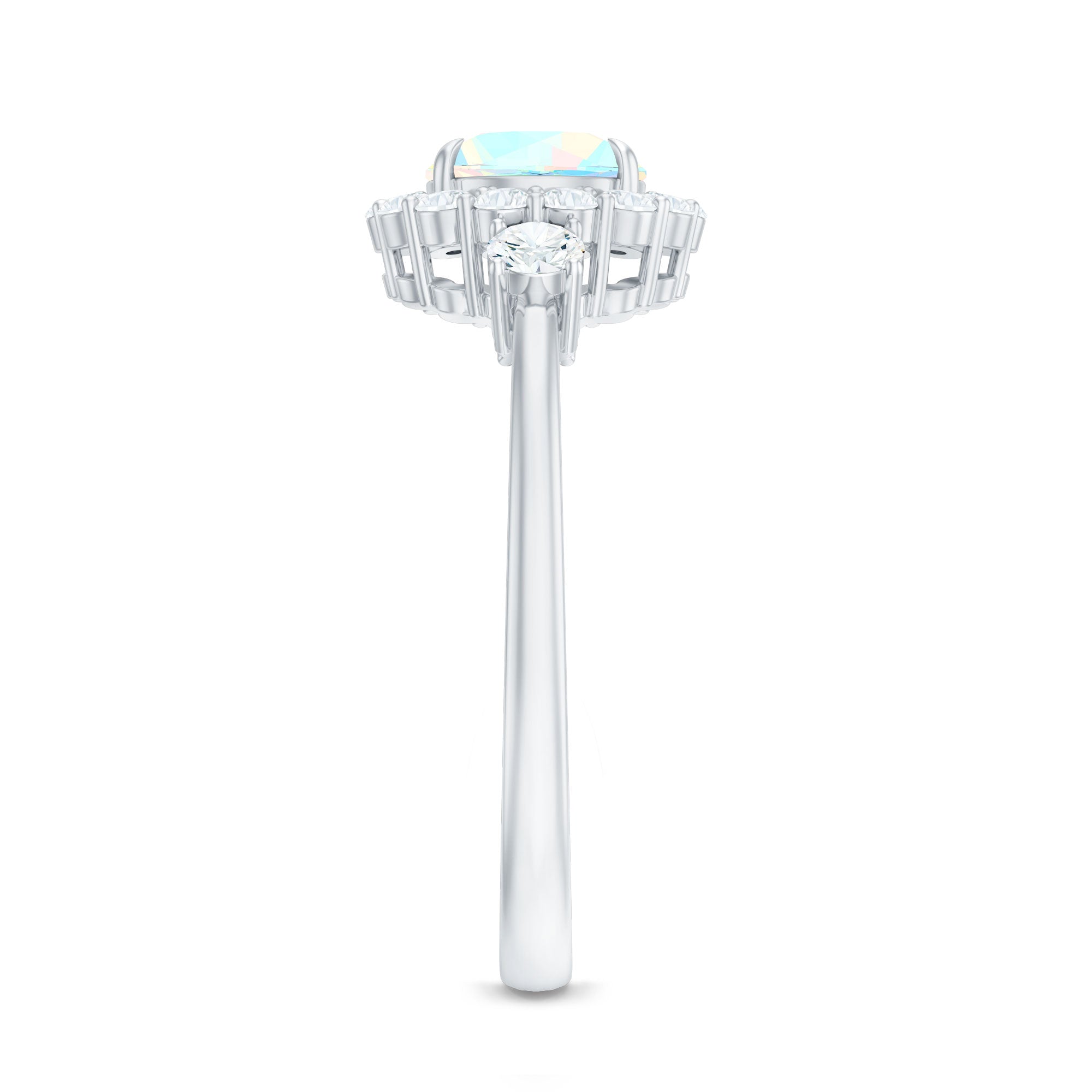 Classic Ethiopian Rainbow Opal Engagement Ring with Diamond Halo