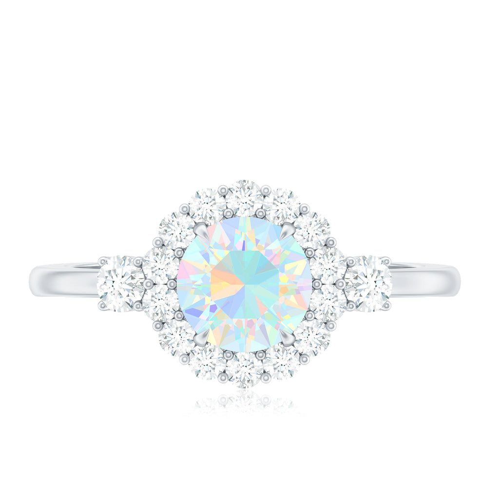Classic Ethiopian Rainbow Opal Engagement Ring with Diamond Halo