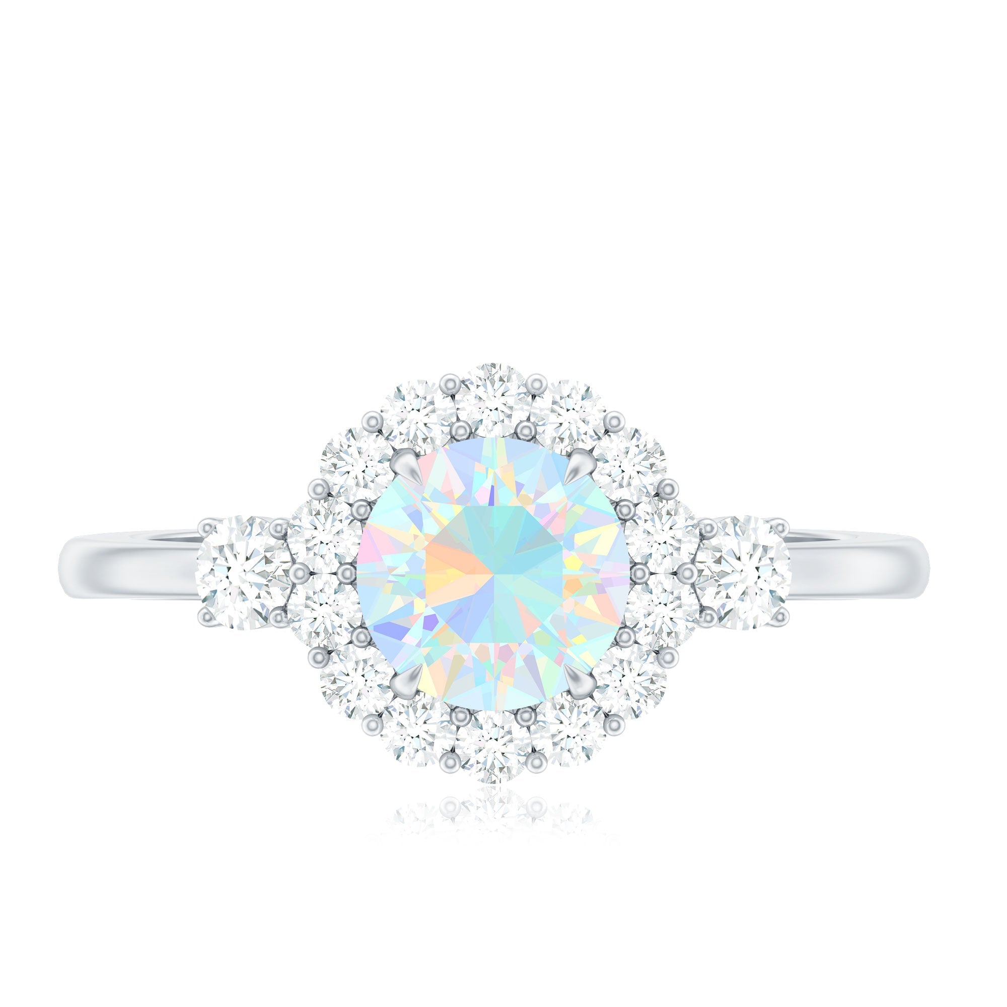 Classic Ethiopian Rainbow Opal Engagement Ring with Diamond Halo