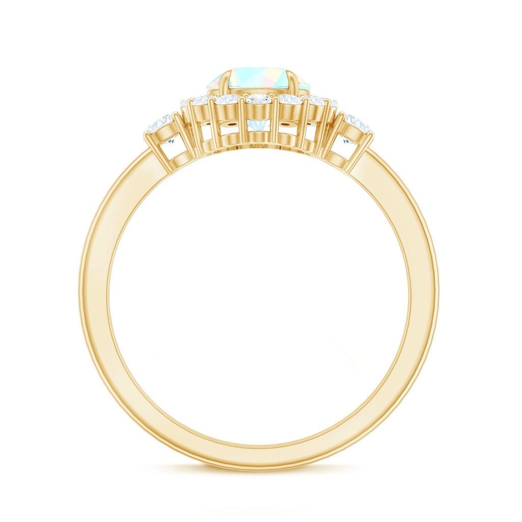 Classic Ethiopian Rainbow Opal Engagement Ring with Diamond Halo