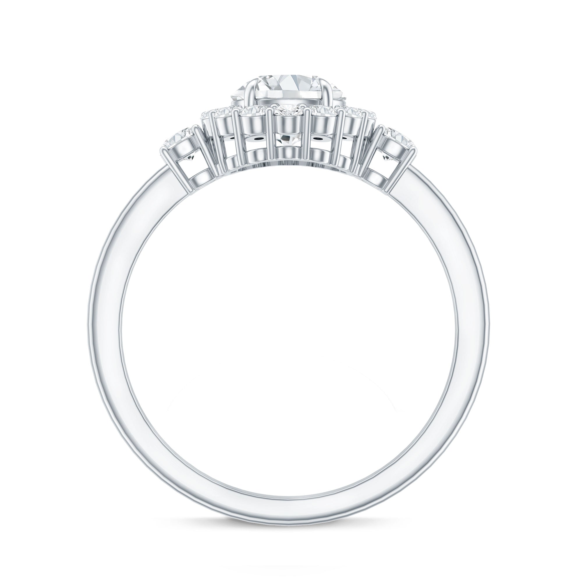 Round Cut Moissanite Halo Engagement Ring with Certificate