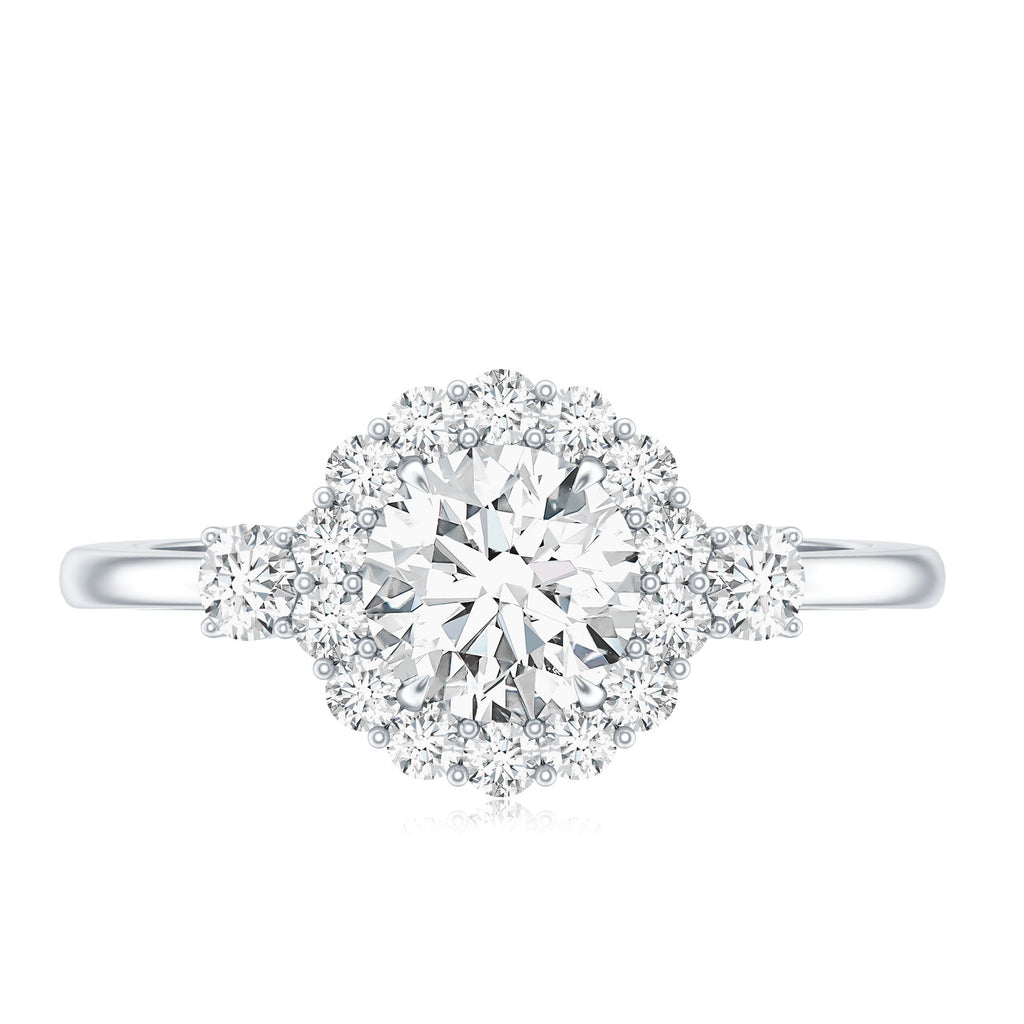 Round Cut Moissanite Halo Engagement Ring with Certificate