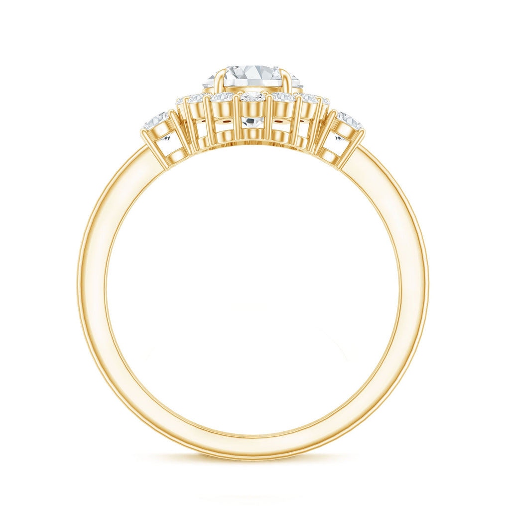 Round Cut Moissanite Halo Engagement Ring with Certificate
