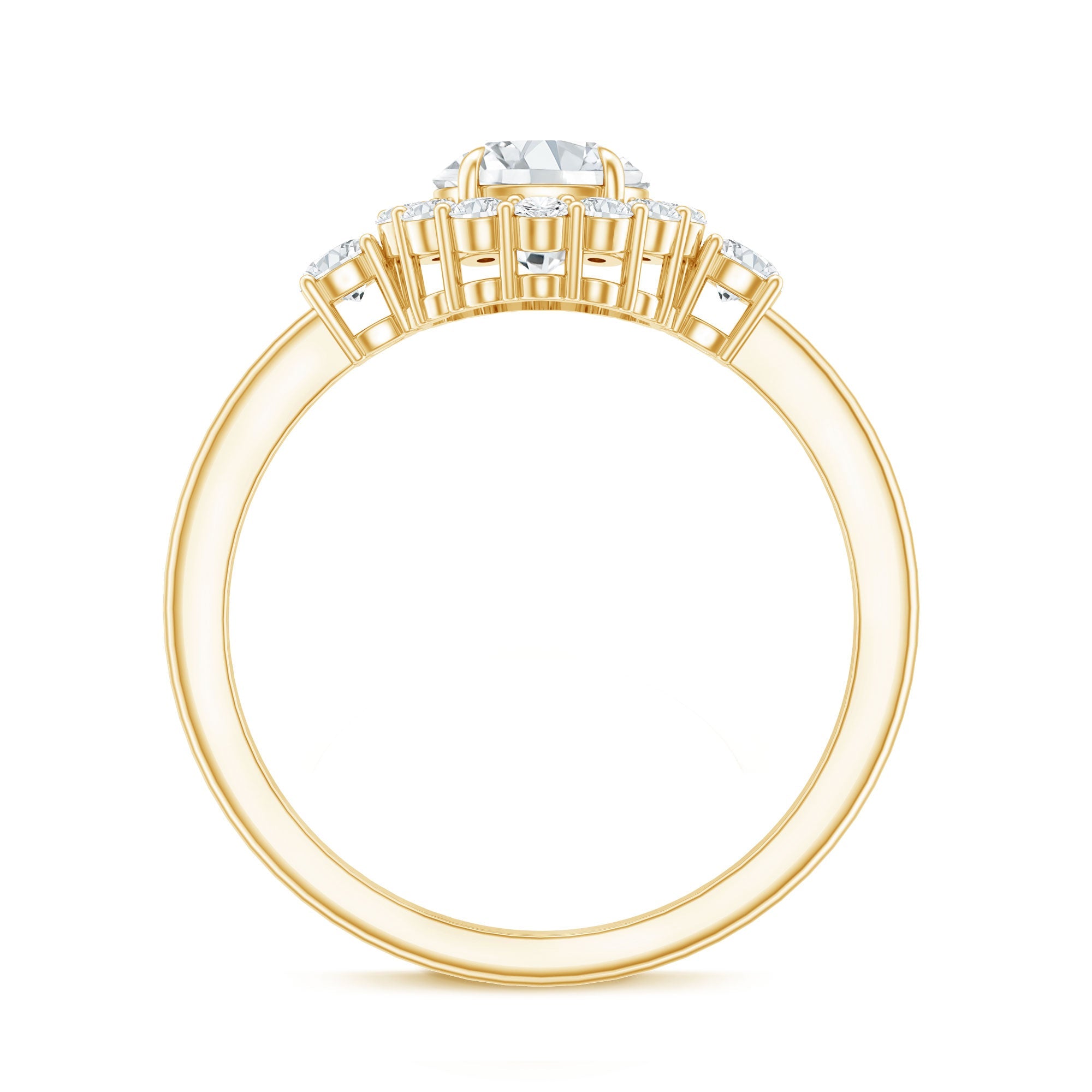 Round Cut Moissanite Halo Engagement Ring with Certificate
