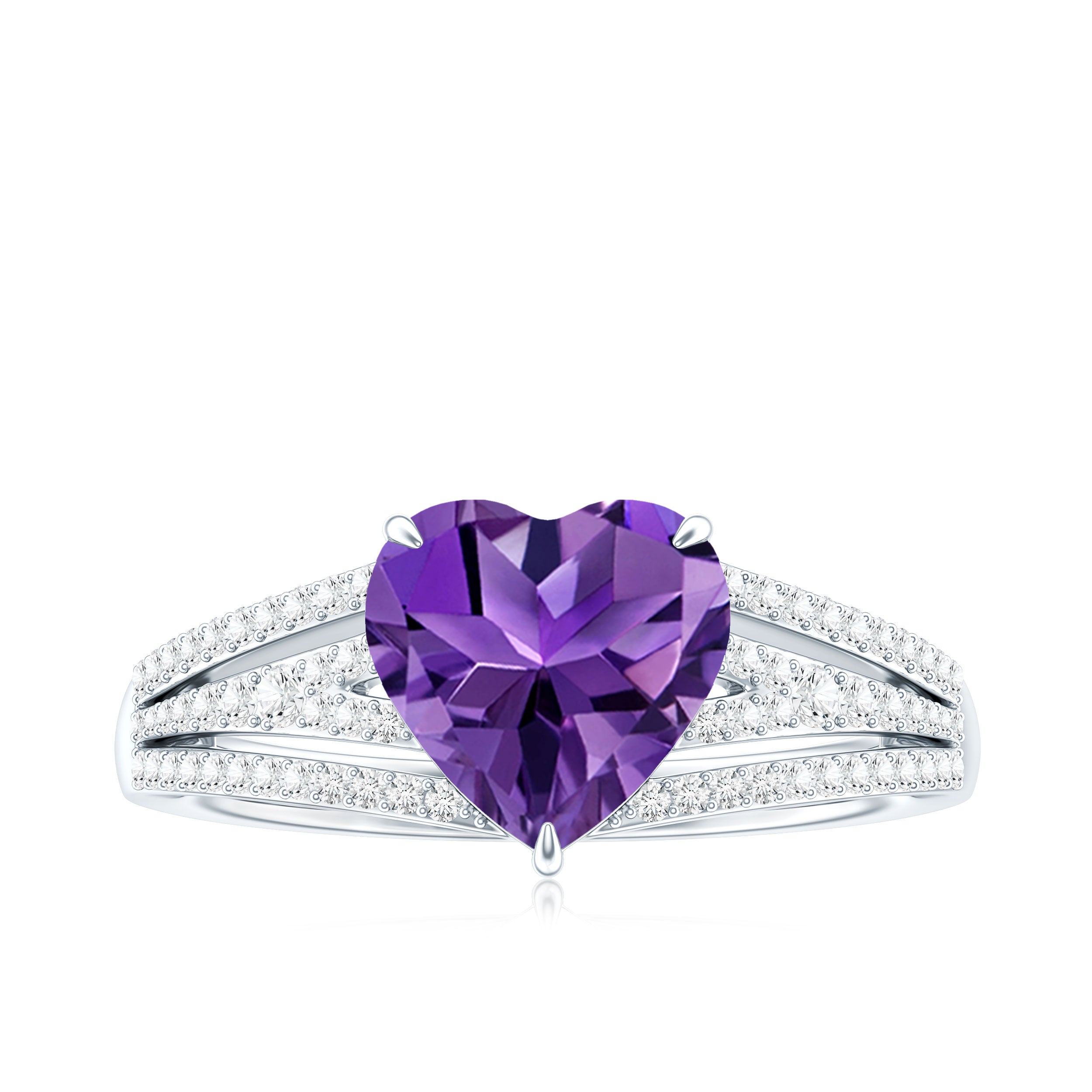 Natural 2 Carat Amethyst Heart Engagement Ring with Diamond Split Shank