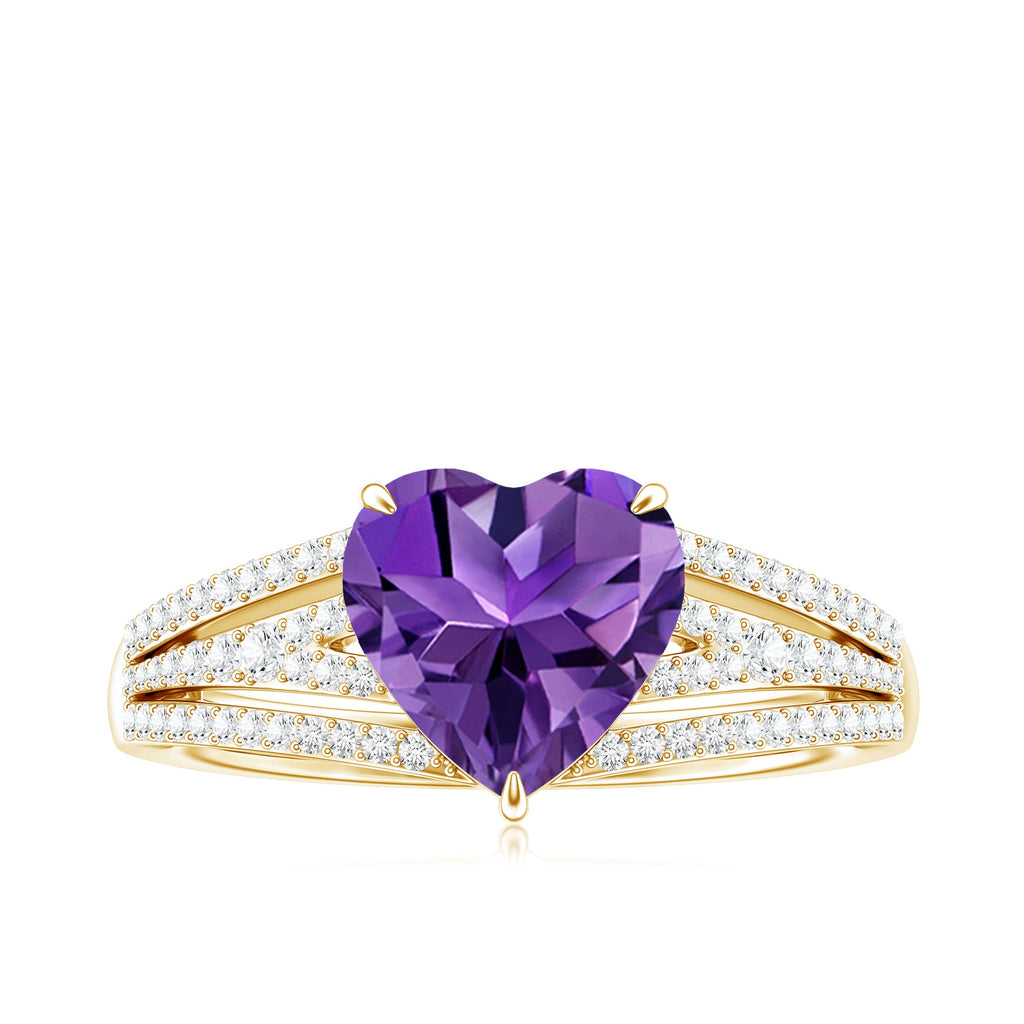 Natural 2 Carat Amethyst Heart Engagement Ring with Diamond Split Shank