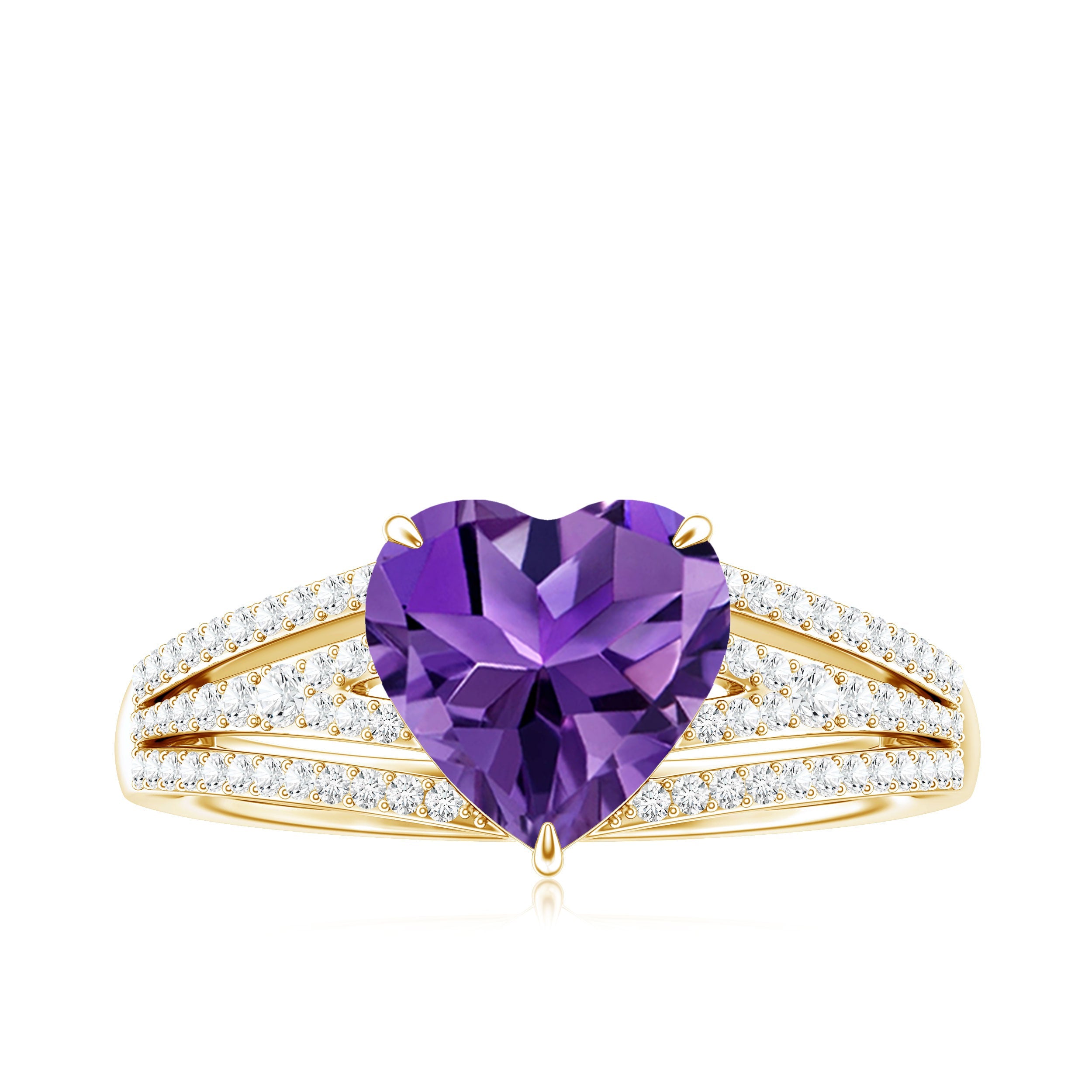 Natural 2 Carat Amethyst Heart Engagement Ring with Diamond Split Shank