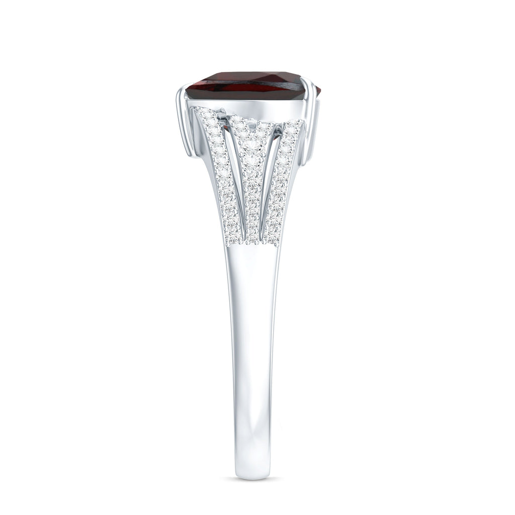 Natural 4 Carat Garnet Heart Engagement Ring with Diamond Split Shank