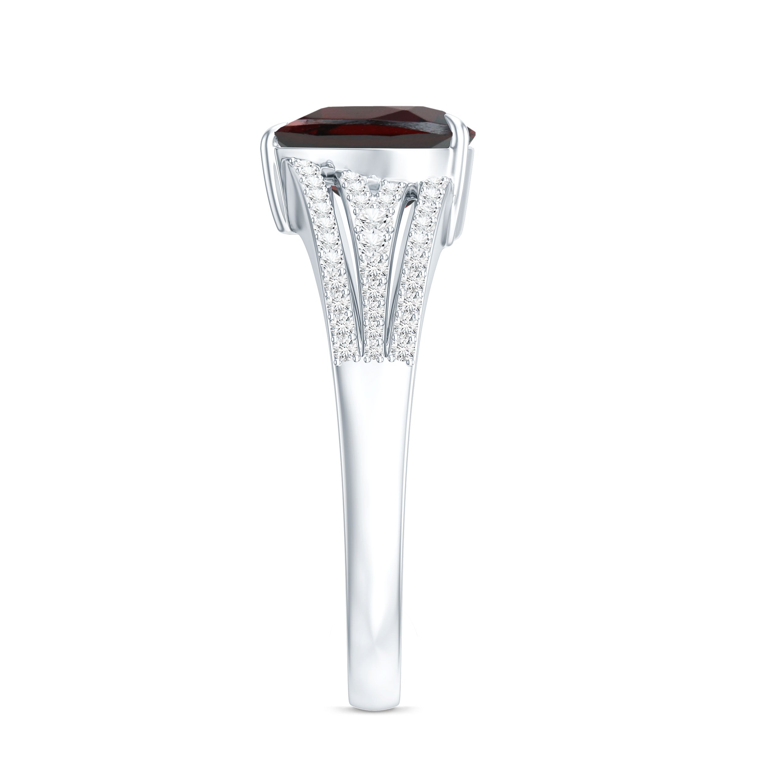 Natural 4 Carat Garnet Heart Engagement Ring with Diamond Split Shank