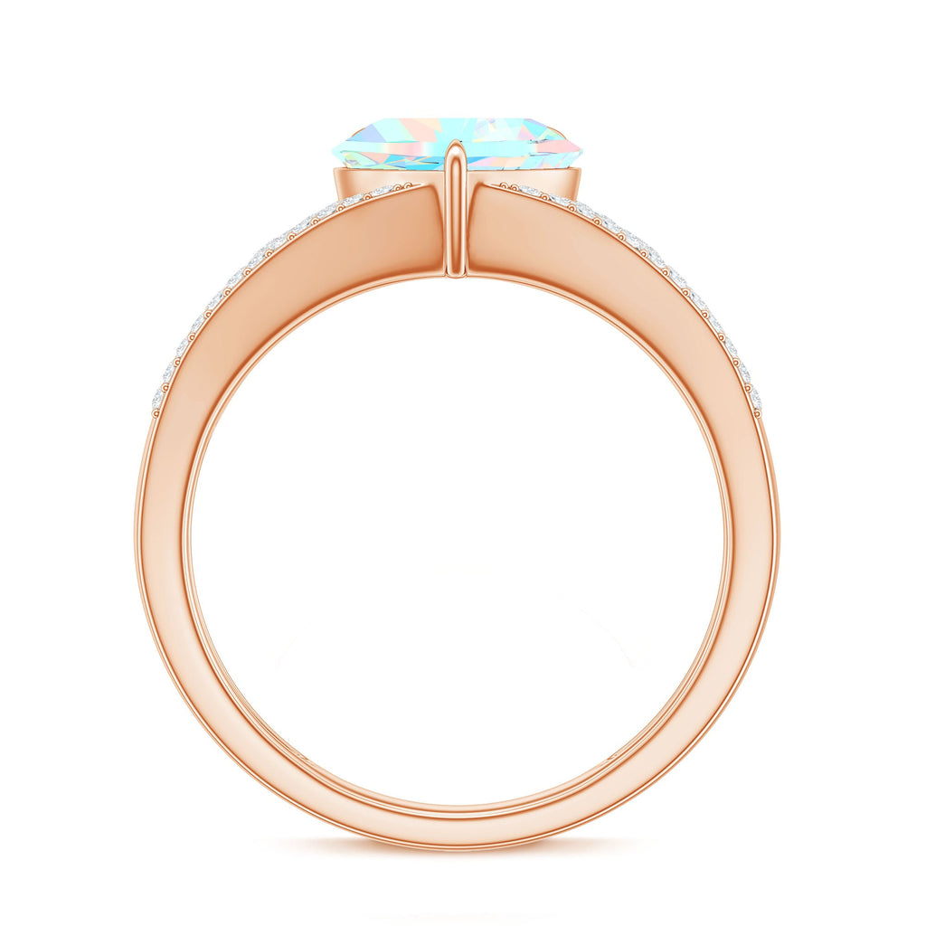 Designer Ethiopian Opal Heart Engagement Ring with Diamond Split Shank