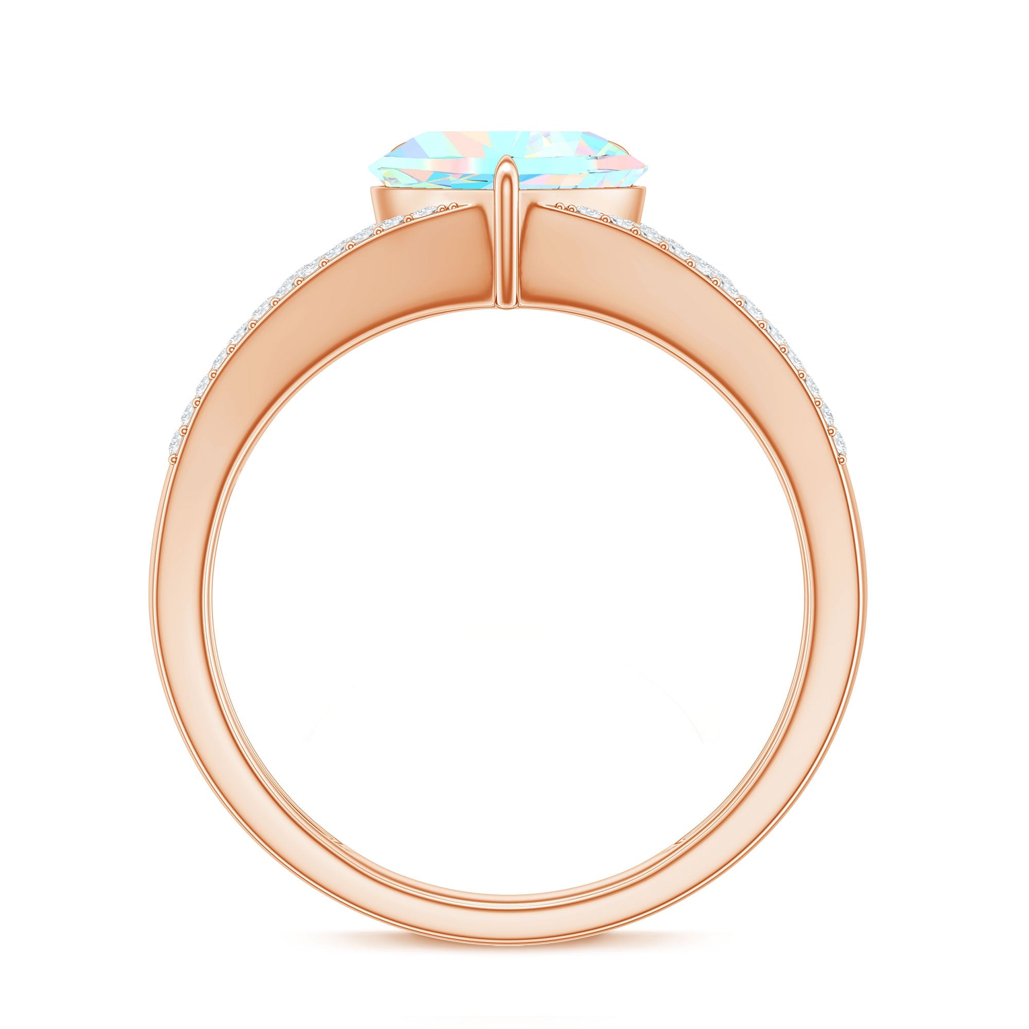 Designer Ethiopian Opal Heart Engagement Ring with Diamond Split Shank